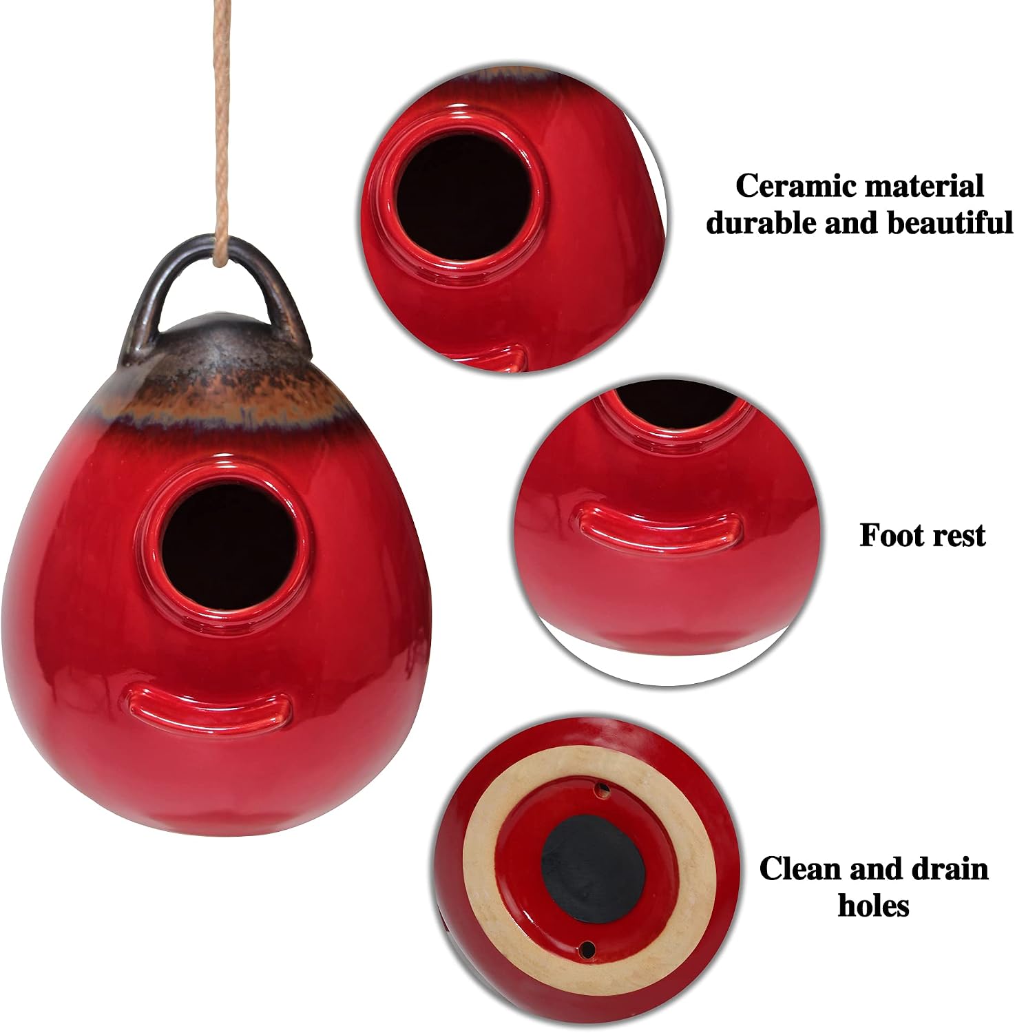Kimdio Birdhouse Ceramic Hanging Birdhouses Bird Hut Hanging Outdoor Birdhouse for Wild Birds, Finch, Cardinal, and Bluebird - Blue