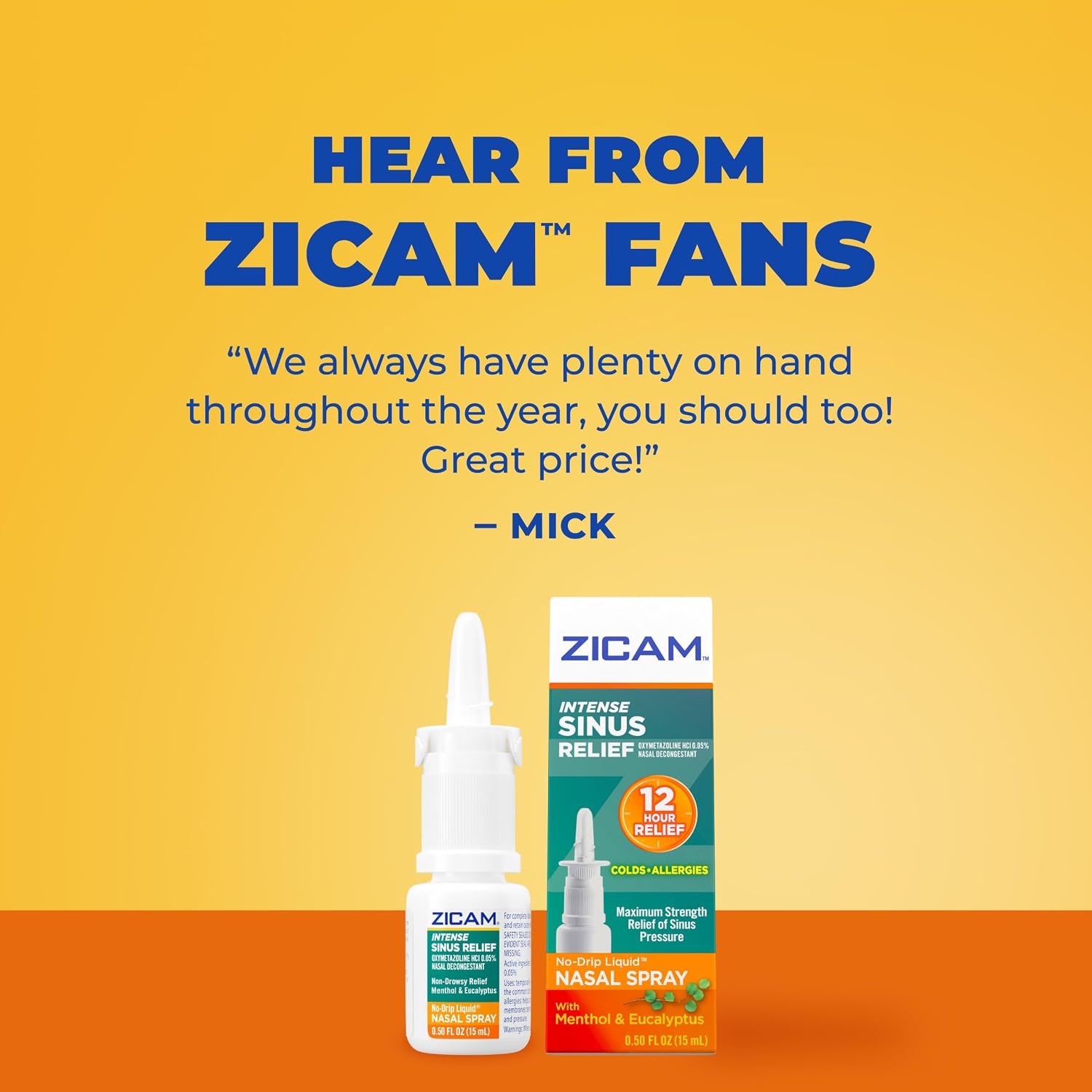 Zicam Intense Sinus Relief No-Drip Nasal Spray, 0.50 Fl Oz