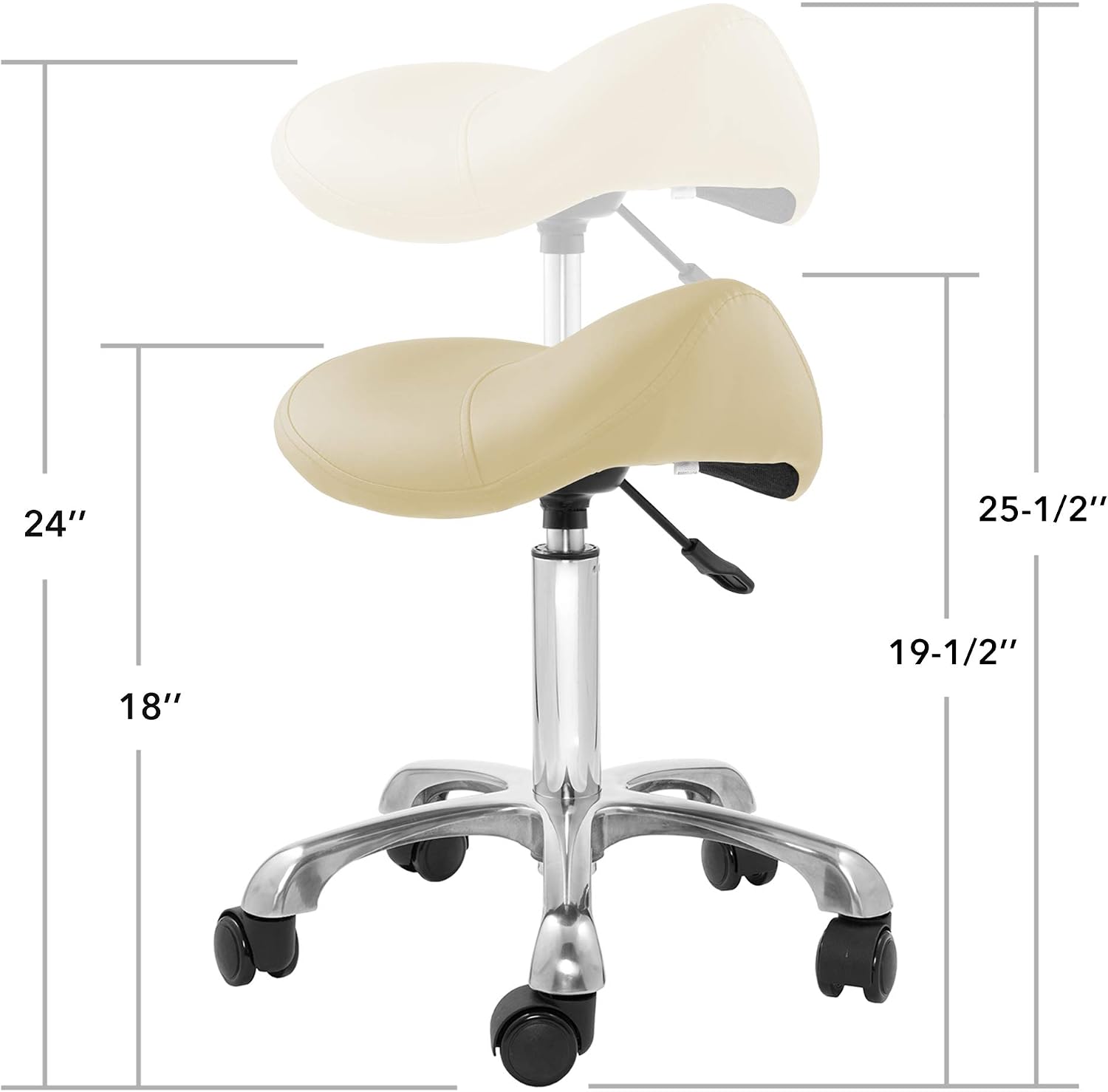 Saloniture Professional Ergonomic Saddle Stool, Black - Adjustable Hydraulic Seat, Rolling Spa Salon, Massage
