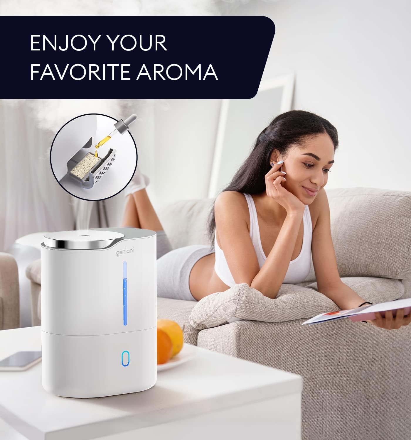 GENIANI Portable Cool Mist Humidifiers for Bedroom & Office - Ultrasonic Humidifier for Home, Baby, Small Room with Auto Shut Off
