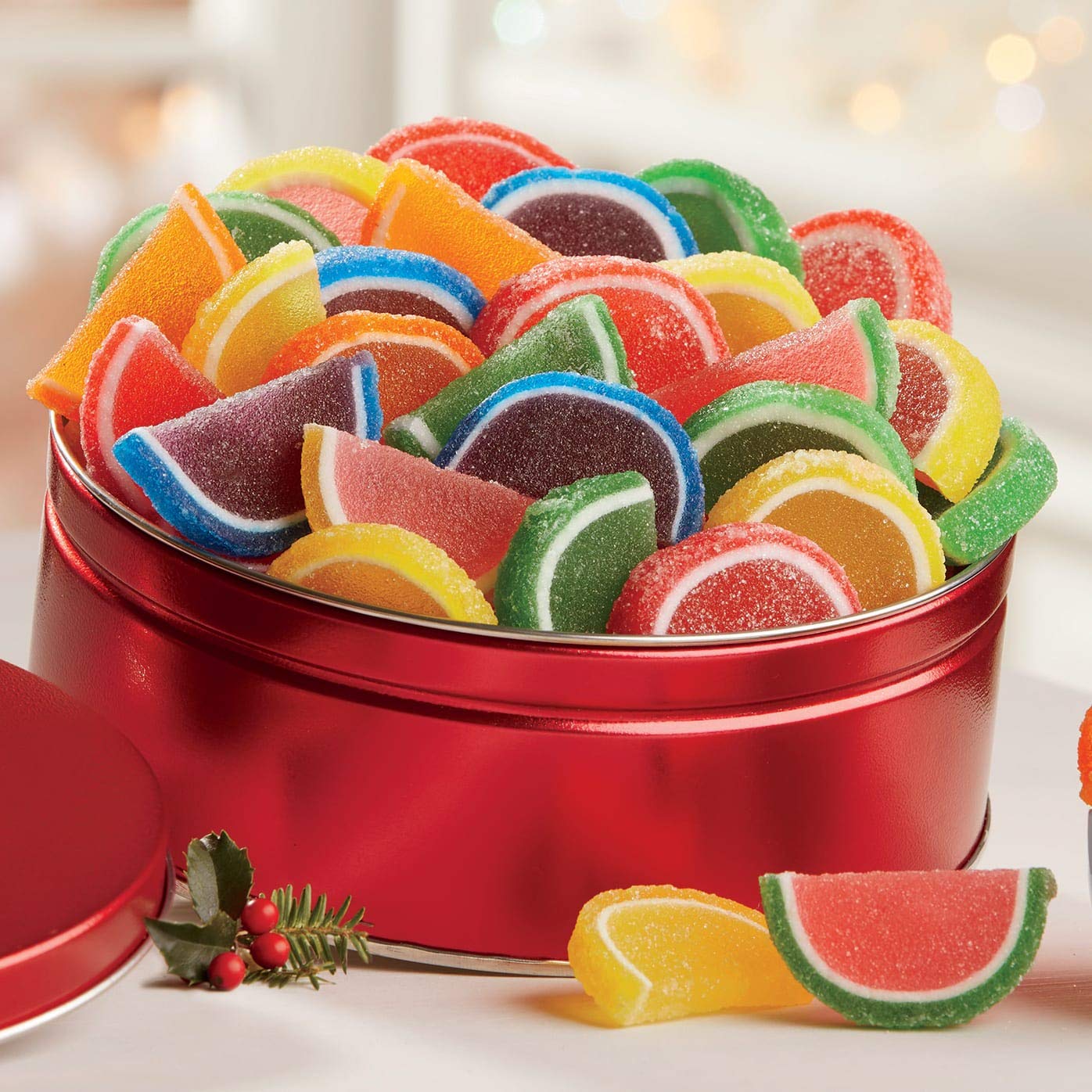 The Swiss Colony Fruitful Delight Jelly Candy Fruit Slices Gift Tin | Individually Wrapped Orange, Lemon, Cherry, Lime, Blueberry