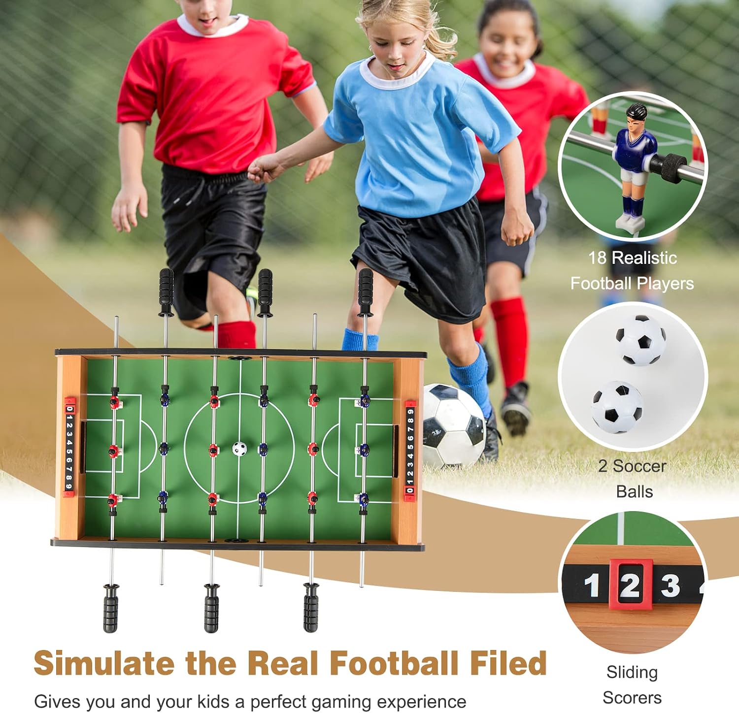 Giantex 27" Foosball Table, Easily Assemble Wooden Soccer Game Table Top w/Footballs, Indoor Table Soccer Set for Arcades, Game Room, Bars, Parties