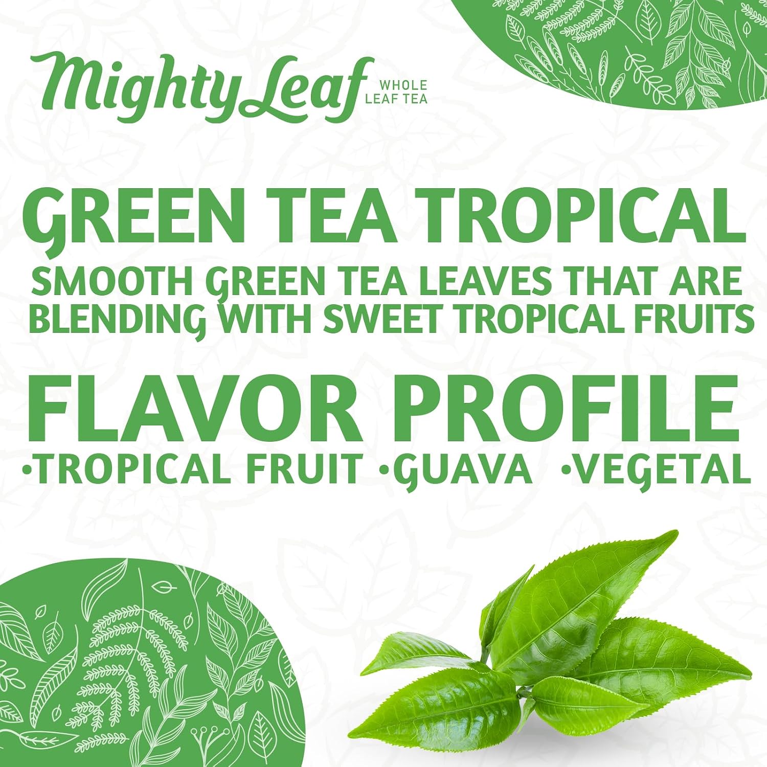 Mighty Leaf Green Tea Tropical – 100 Count Whole Leaf Green Tea Bags – Pyramid Sachets with Pineapple, Tropical Fruit & Floral Flavors – Antioxidant-Rich, Lightly Caffeinated