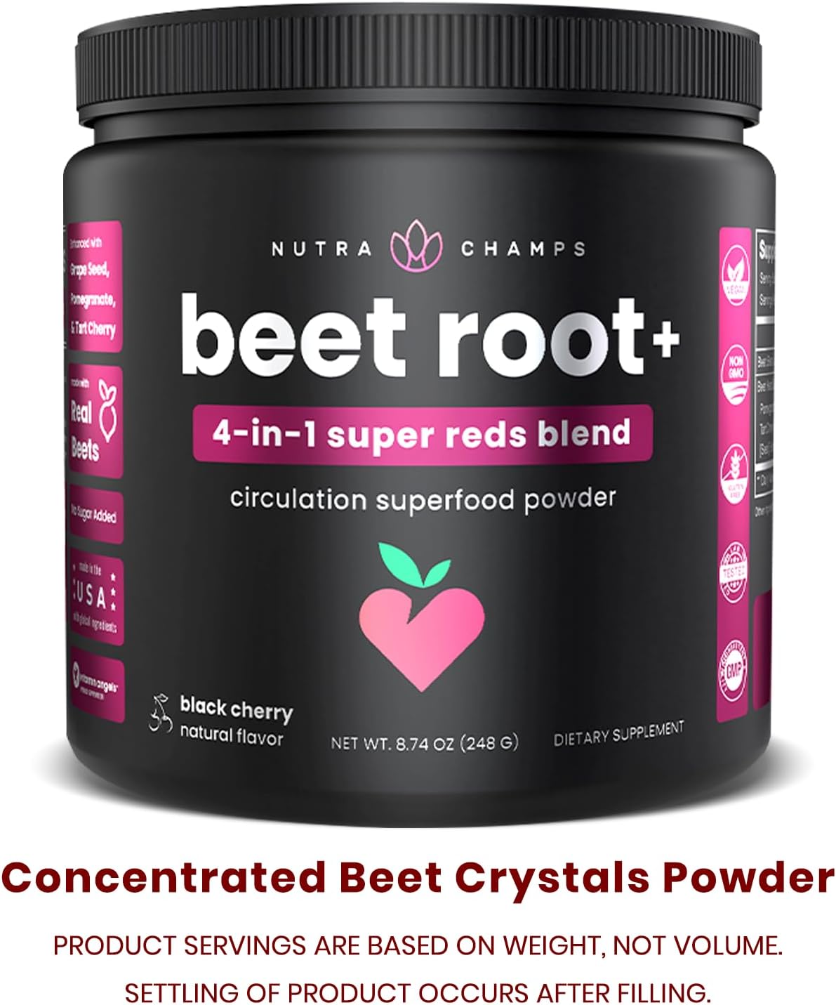 NutraChamps Beet Root Powder Circulation Supplement, Superfood Powder Nitric Oxide with Beetroot Juice, Super Reds & Grape Seed Extract