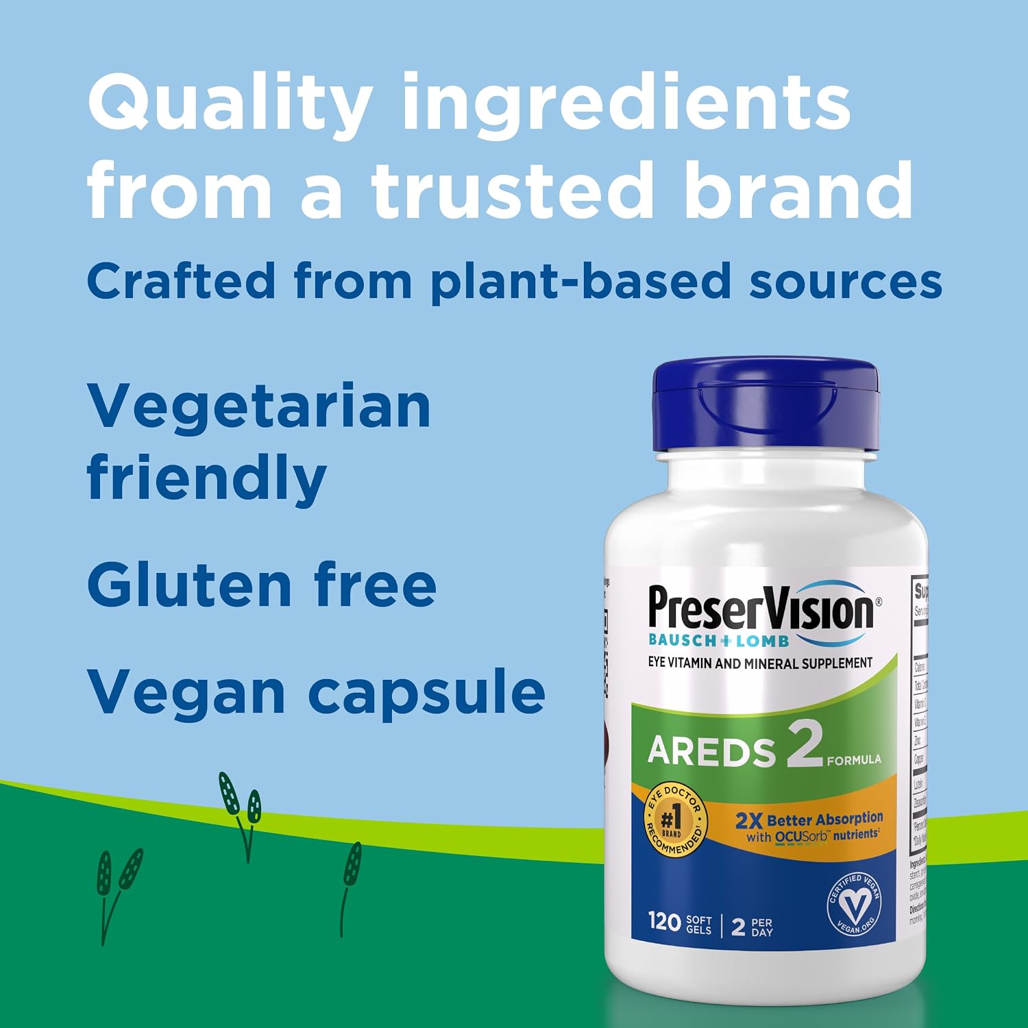 PreserVision AREDS 2 Eye Vitamins, #1 Eye Doctor Recommended Brand, Lutein and Zeaxanthin Supplement with Vitamin C, Vitamin E, Zinc, and Copper, 120 Softgels (Minigels)