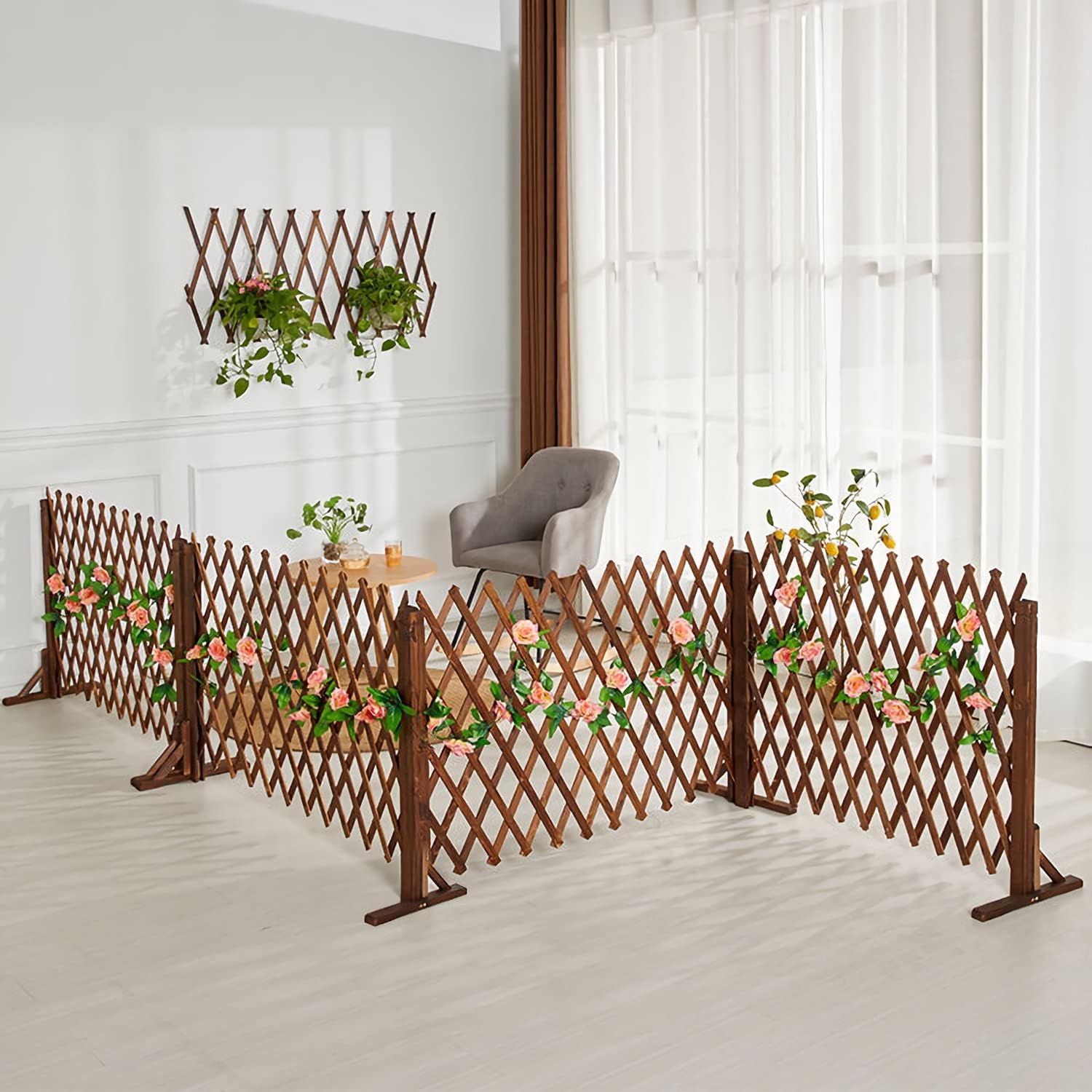 MYOYAY 2PCS Expandable Garden Fence Instant Wooden Pet Gate