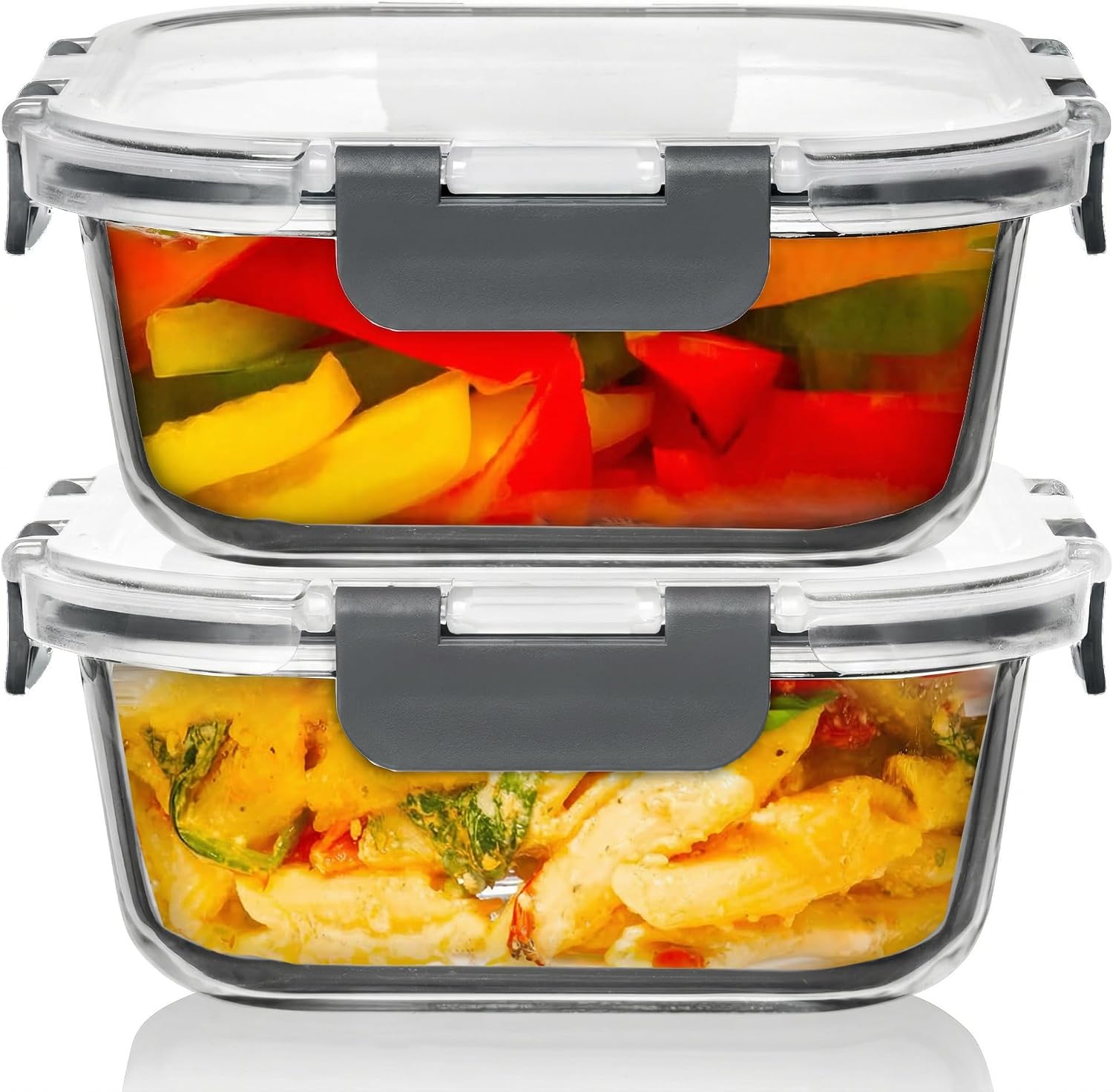 Razab 2 PC 1200ML / 41 Oz Glass Food Storage Containers with Lids - Airtight & Leakproof - Microwave/Oven/Freezer Safe - BPA Free - Ideal for Meal