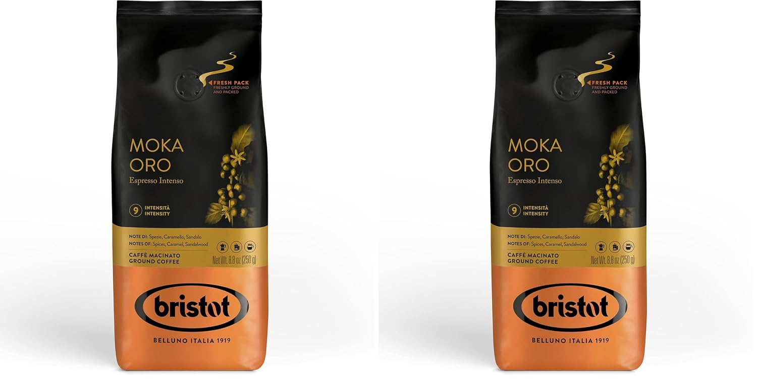Bristot Espresso Cremoso Italiano Ground Coffee – Medium Roast, Rich & Smooth – 8.8oz (250g) Bag – Italian Ground Espresso for Home Machines