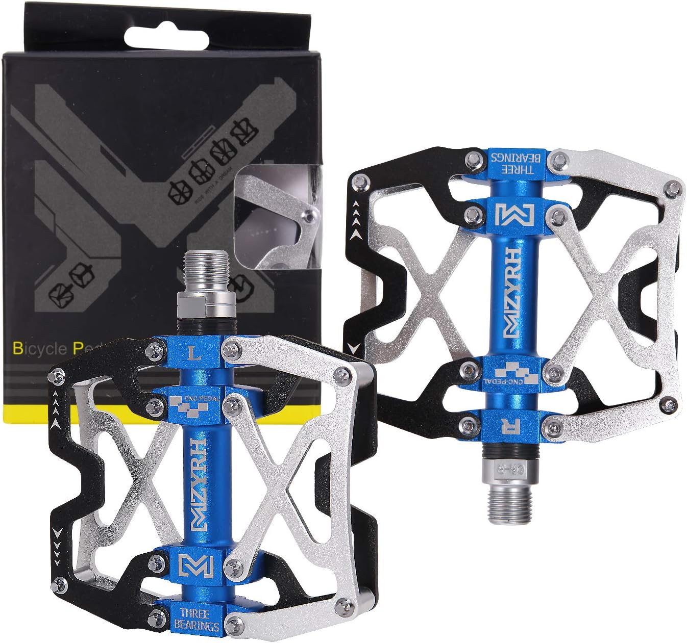 MZYRH Mountain Bike Pedals, Ultra Strong Colorful CNC Machined 9/16" Cycling Sealed 3 Bearing Pedals