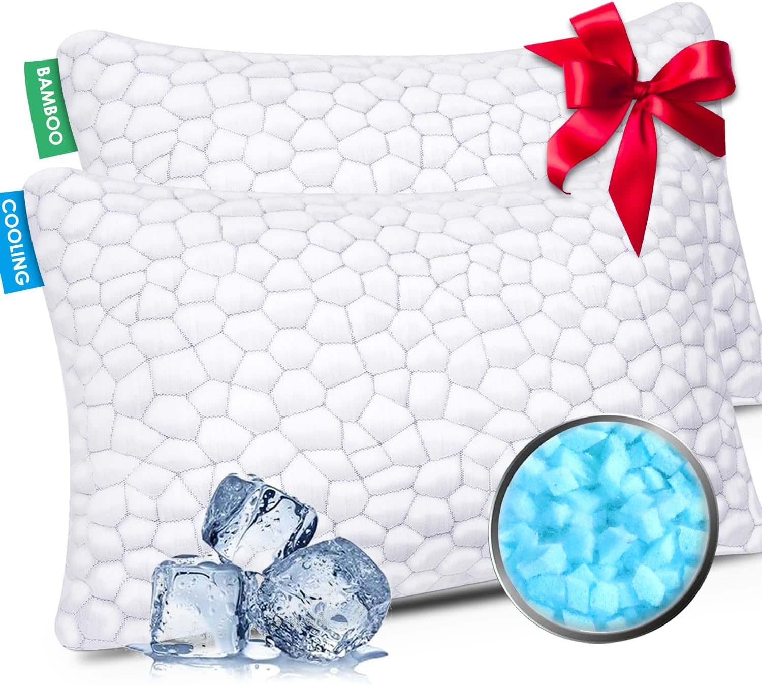 SUPA MODERN Cooling Pillow Queen Size Set of 2, CertiPUR-US Shredded Memory Foam Pillows for Sleeping, Cool Bed Pillows for Hot Sleepers, Adjustable Firm Pillow for Side,Back,Stomach Sleepers