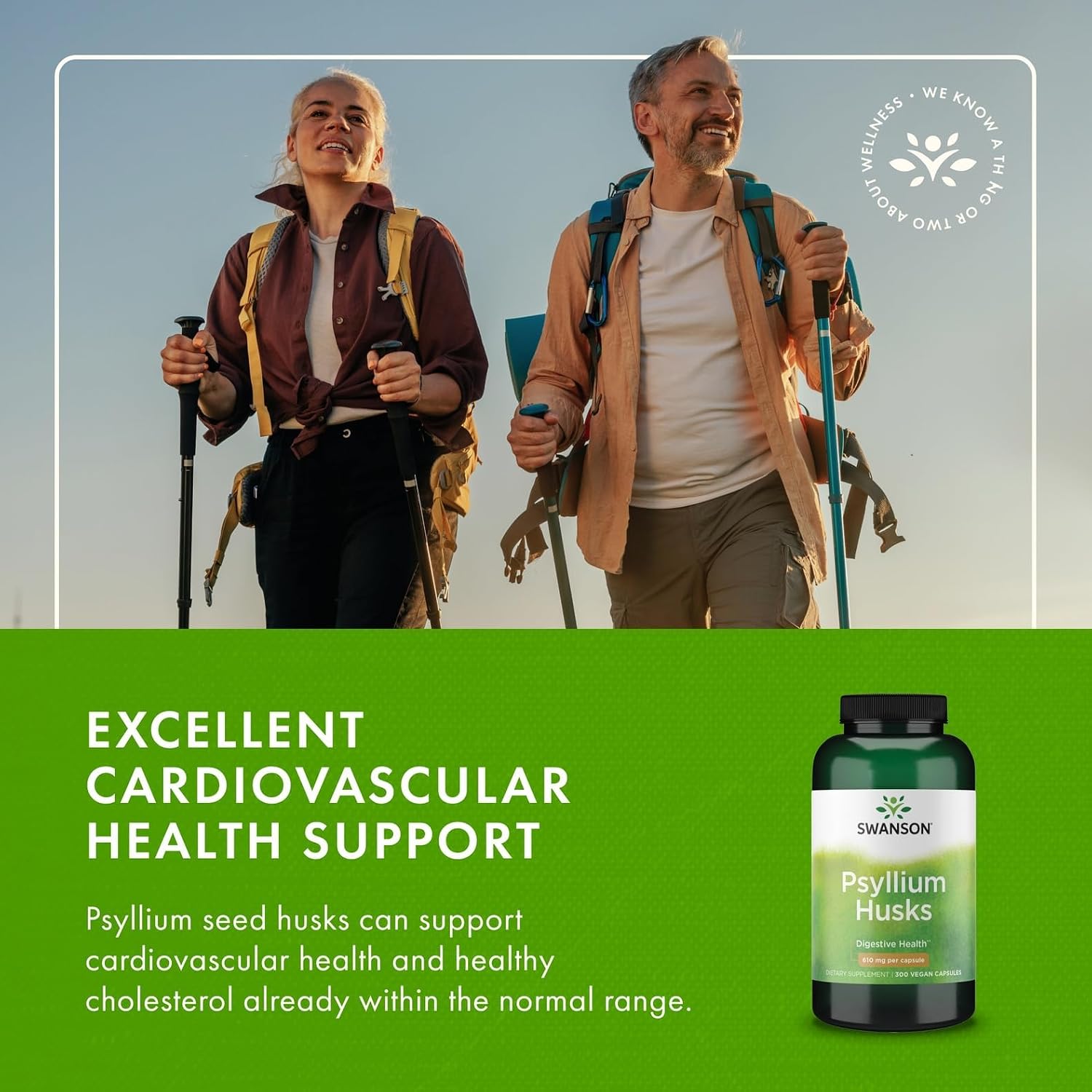Swanson Psyllium Husk Dietary Fiber Supplement, 610 mg, 300 Capsules | Promotes Overall Health and Easier Elimination, Supports a Feeling of Fullness and Satiation, Plant-Based Dietary Fiber