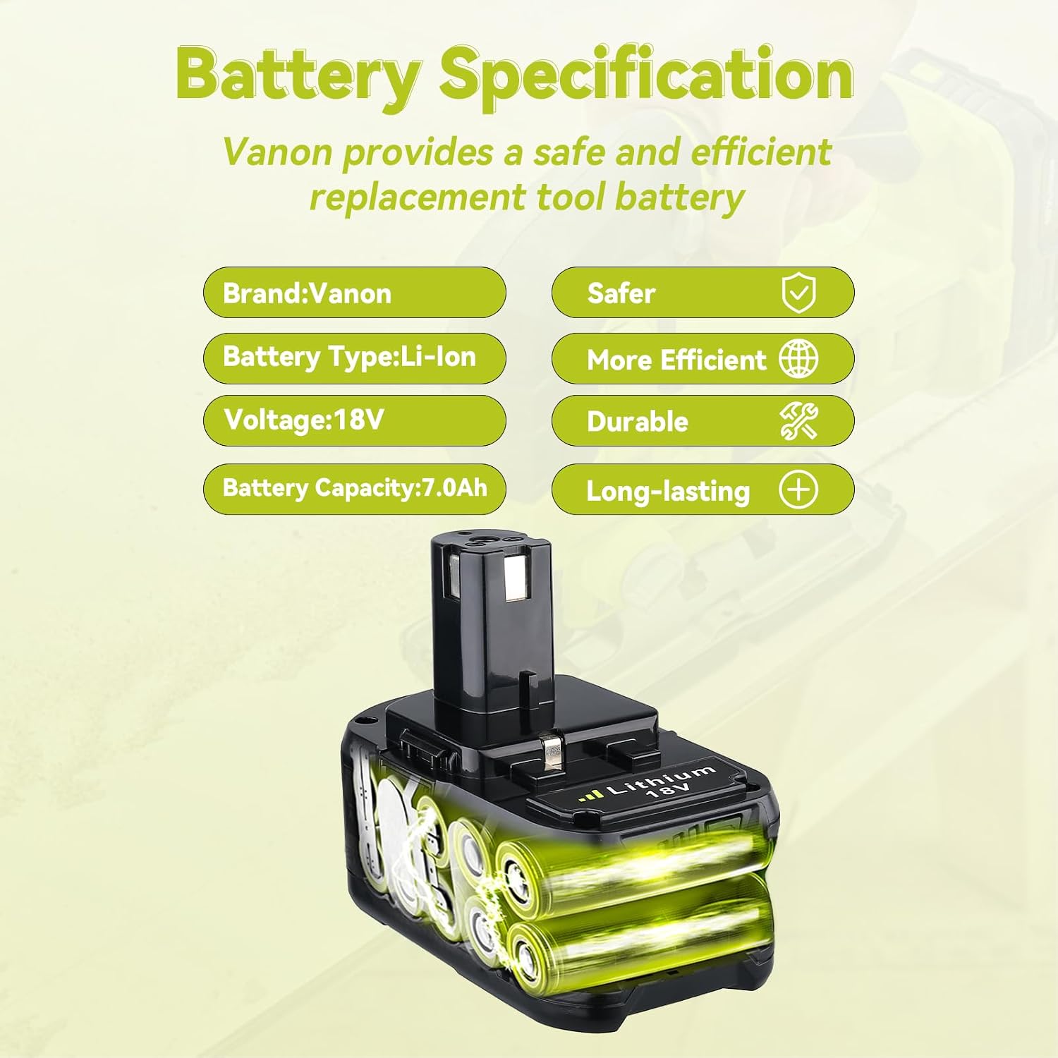VANON 7000mAh Replacement for Ryobi 18V Battery 2Pack