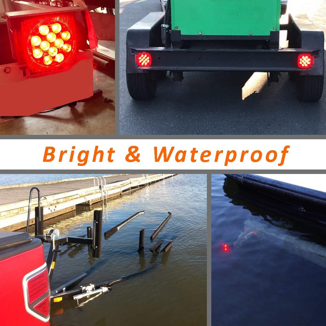CZC AUTO 12V Submersible LED Trailer Tail Lights Left&Right Reverse Lights | Stop Tail Turn Signal Lights for Under 80 Inch Boat Utility Trailer