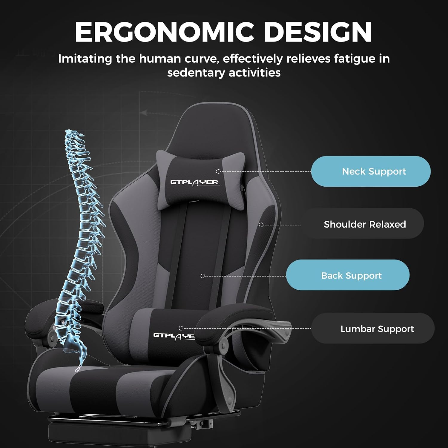 GTPLAYER Gaming Chair, Computer Chair with Footrest and Lumbar Support