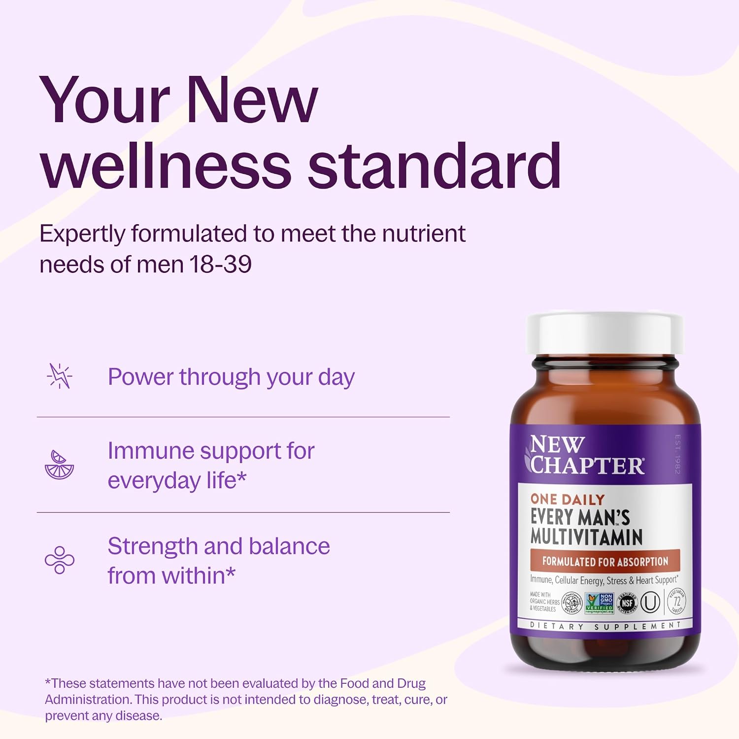 New Chapter Every Man's One Daily Multivitamin - Supports Immune, Energy & Bone Health* - Contains Fermented Ingredients, Organic Vegetables & Herbs - Vegetarian, Kosher & Gluten-Free - 48 Tablets