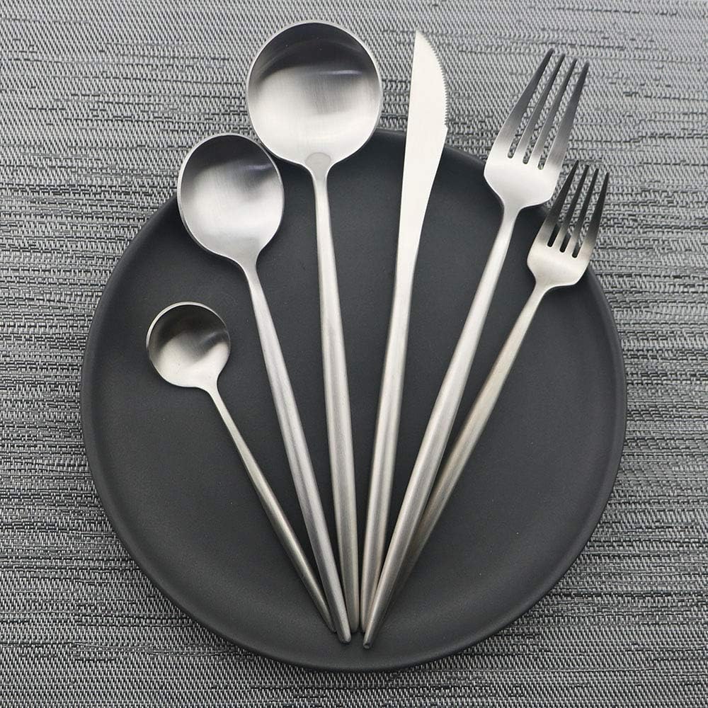 JASHII Luxury 18/10 Rainbow Flatware Set - 304 Stainless Steel Colorful Cutlery - 5-Piece Adaline Royal Modern Satin Finish for Birthday