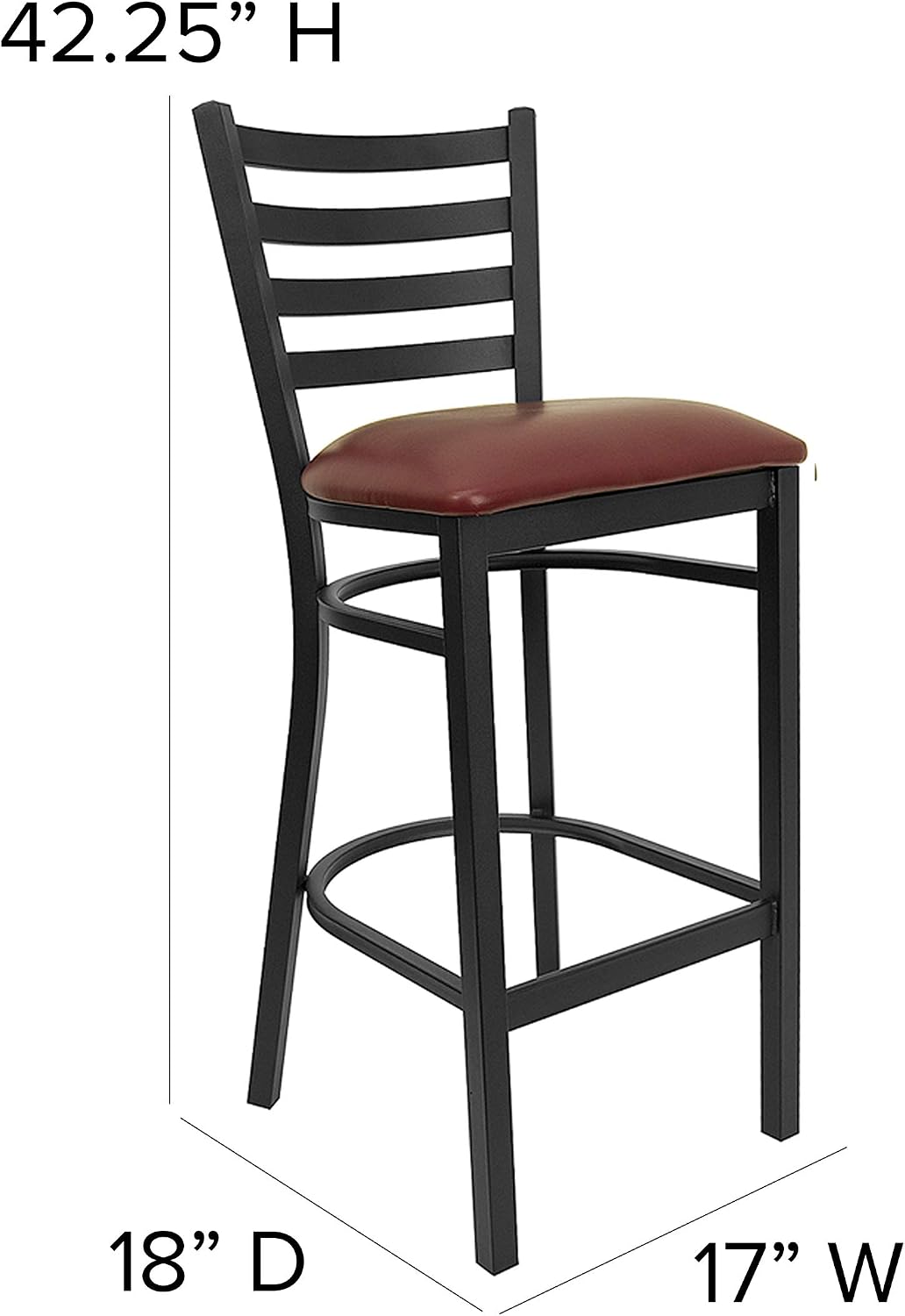 Flash Furniture Hercules Series Ladder Back Metal Restaurant Barstool, Modern Upholstered Armless Bar Height Chair for Restaurants and Kitchens, Black | Vinyl Upholstery, Durable Construction, Commercial Use