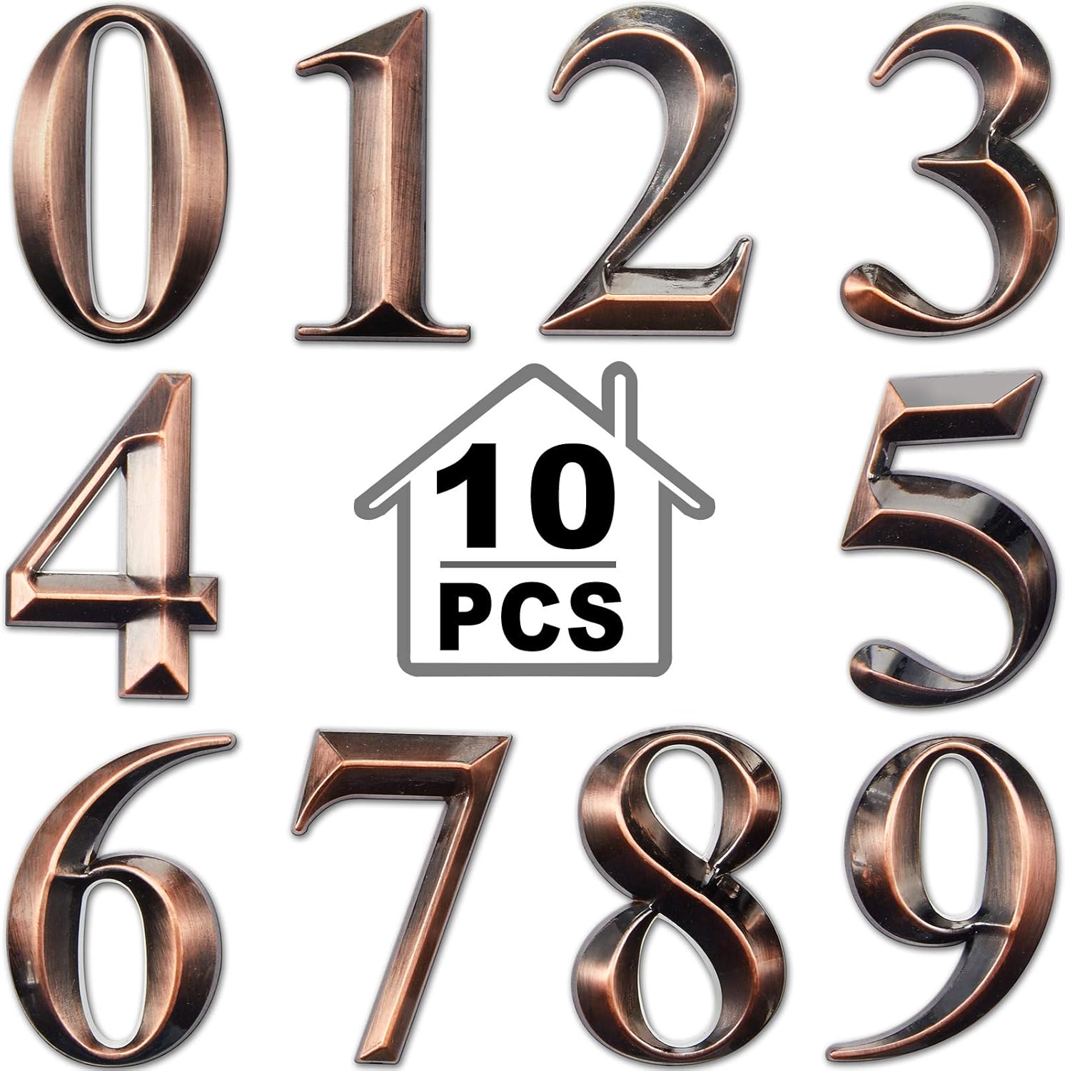 Jetec 10 Pieces 3D Mailbox Numbers 0-9 Self Adhesive 2 Inch Address Numbers Stickers Door House Style Street Mailbox Sign for Apartment Home and