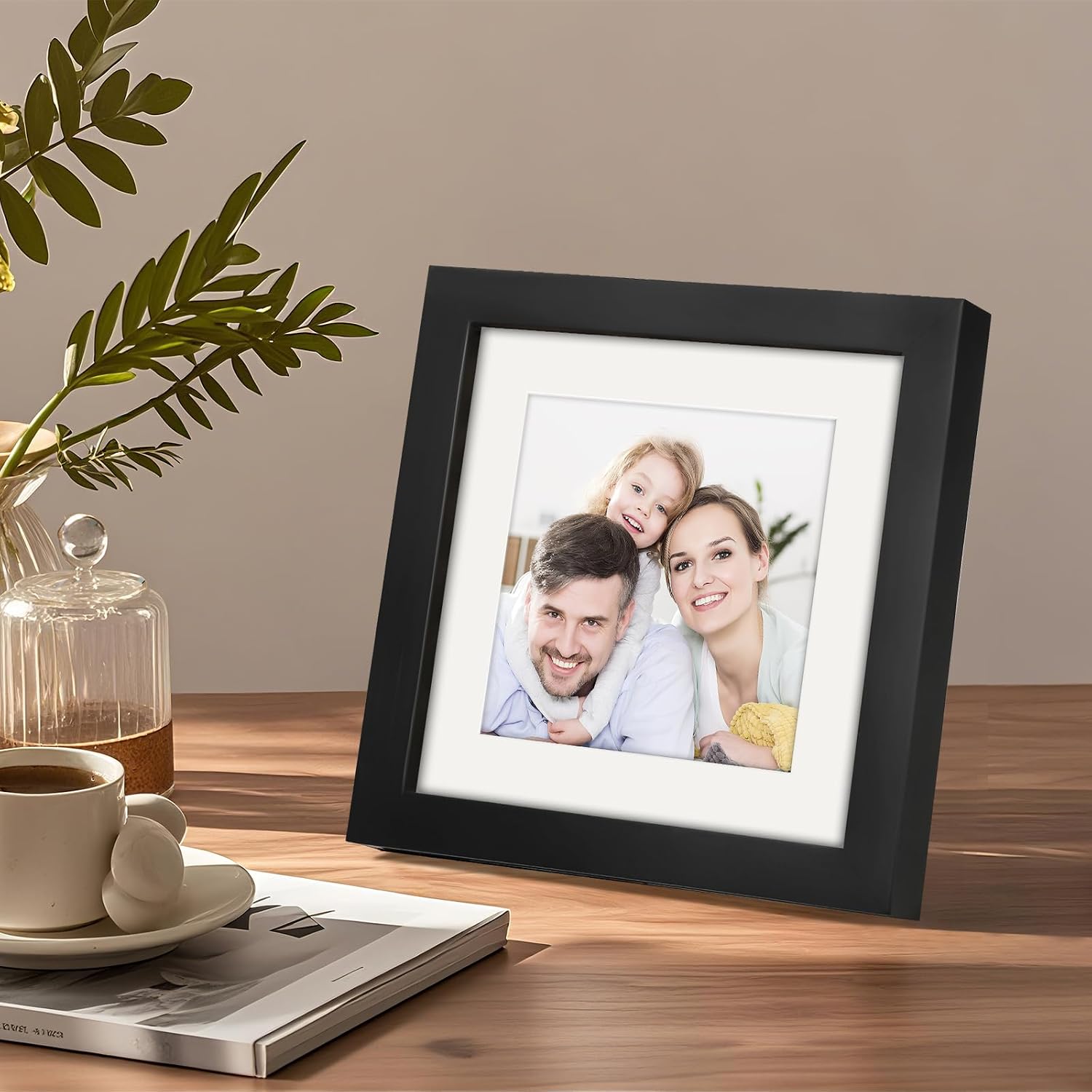Picture Frames 8x8 2 Pack Made of Solid Wood Black for Wall Mounting and Tabletop Display