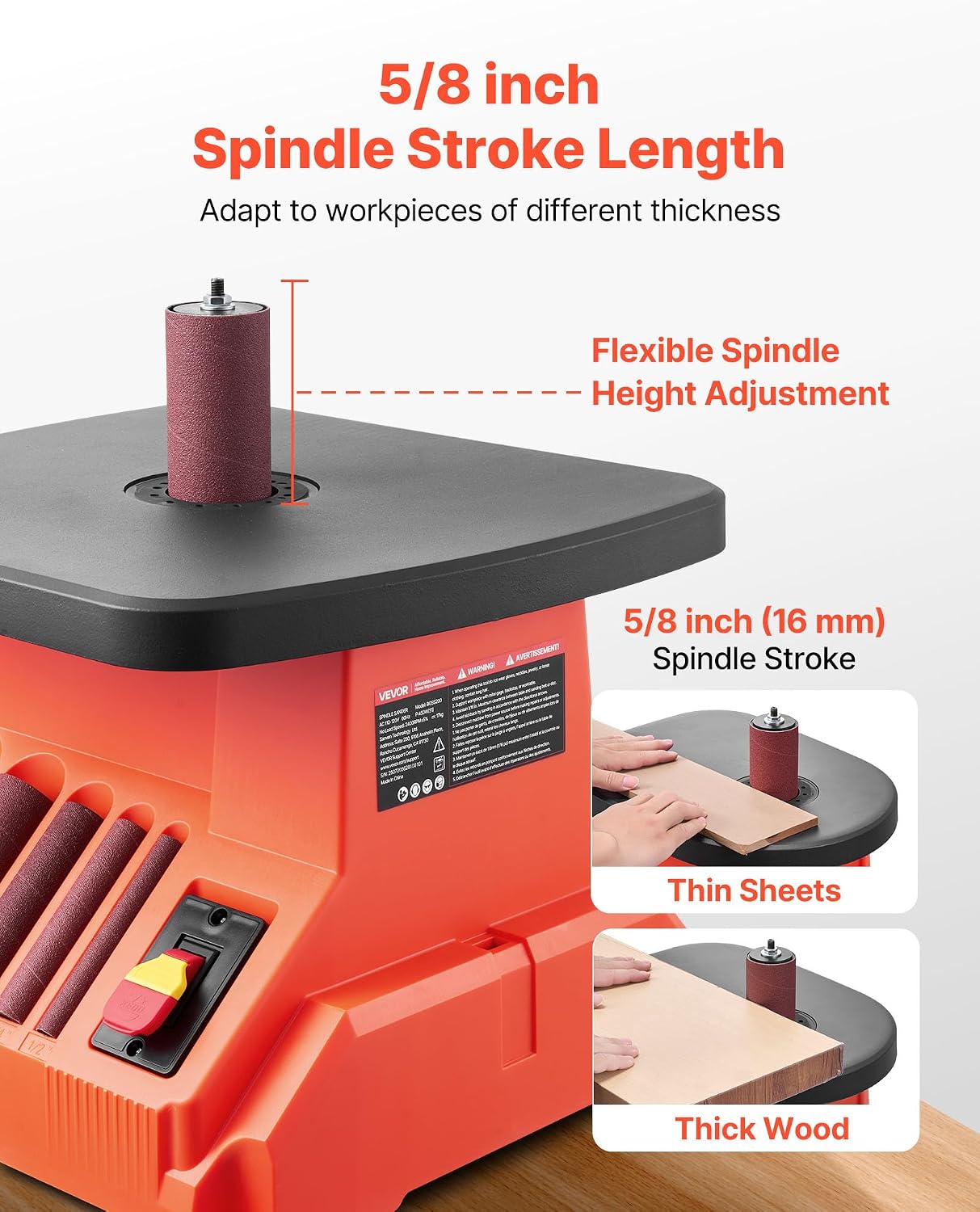 VEVOR Oscillating Spindle Sander, 2400RPM Benchtop Spindle Sander with 6 Sleeves (1/2"-3")