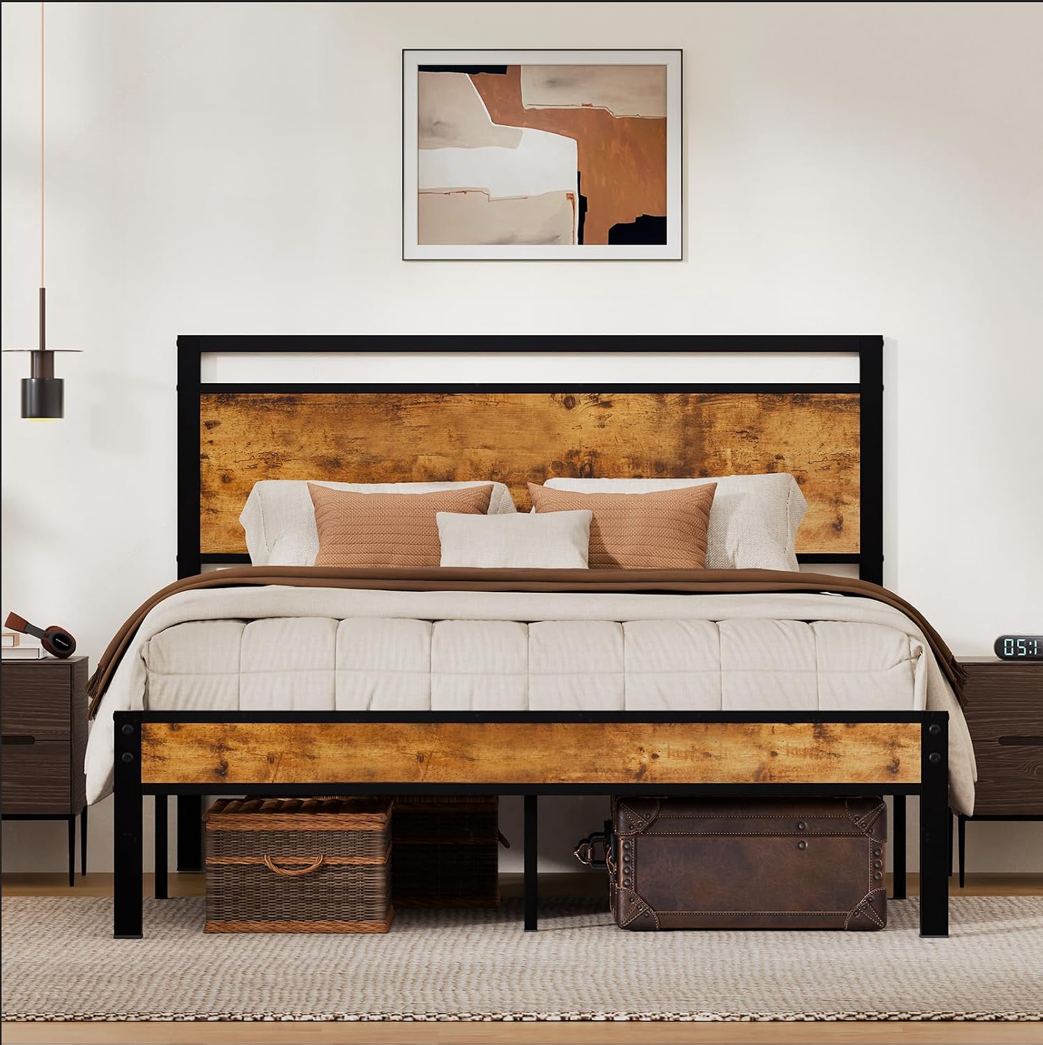 Z-hom Easy Assembly Queen Bed Frame & Headboard Footboard,Underbed Storage | Sturdy Metal Structure,Silent Anti-Slip Support,Under Bed Storage Space,No Box Spring Needed,Modern Bedroom Furniture