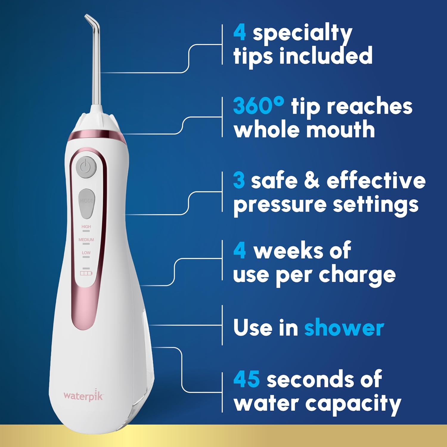 Waterpik Cordless Advanced Portable Water Flosser, Rechargeable, Black | 3 Settings, 4 Tips, Travel Bag, for Gums, Teeth, Dental Braces, Implants, Shower Use ADA Accepted WP-582 Packaging May Vary