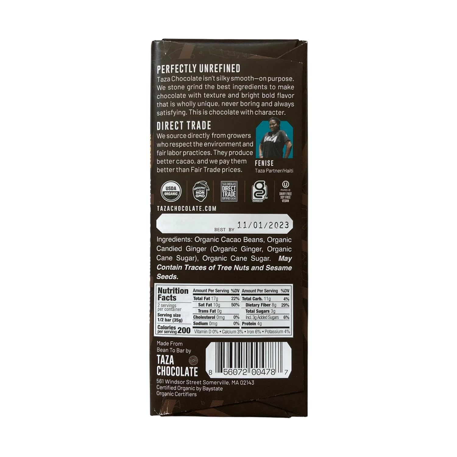 Taza Chocolate, 95% Wicked Dark Amaze Bar, 2.5 oz bars, case of 10