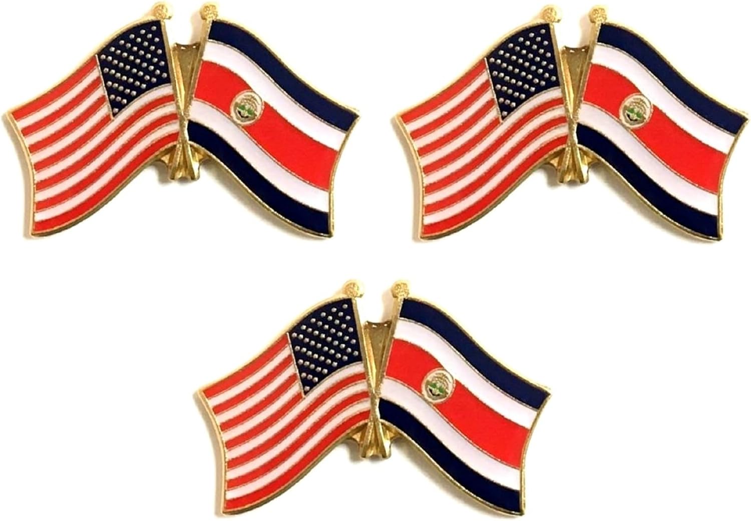 3 National Country Flag Crossed Enamel Flag Pins Pack of 3 Friendship Double Flags