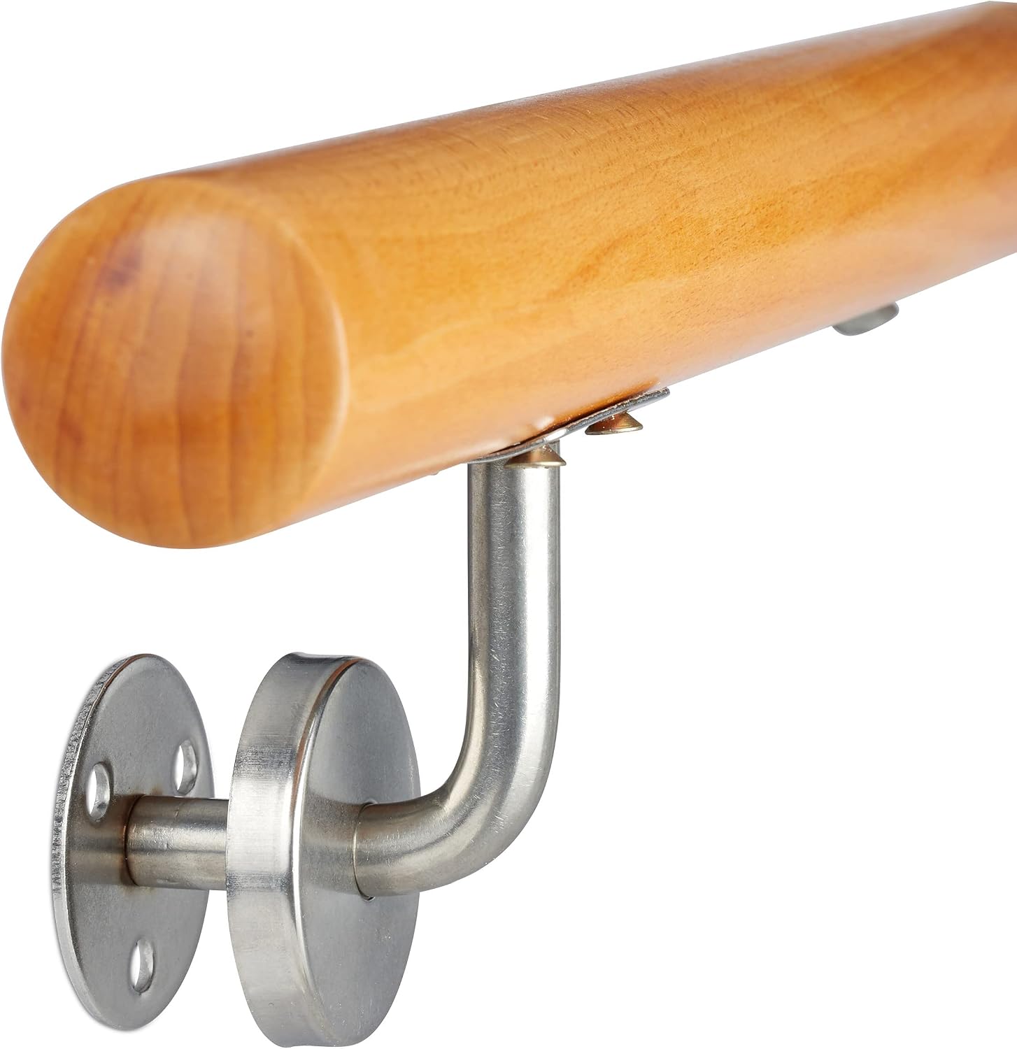 Relaxdays Wooden Handrail, Beech, 1000 mm/100 cm/1 m, Wall-Mount, with Plugs, Rustic 42 mm Diameter, Natural Banister