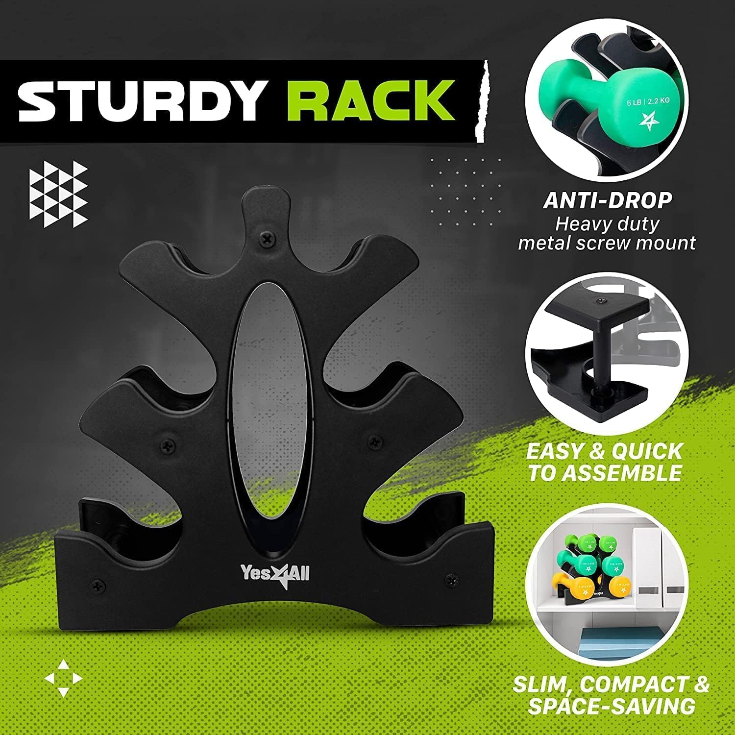 Yes4All Neoprene Coated Dumbbell Hand Weight Sets of 2 - Multiple Weight Options with 15 Colors, Anti-roll, Anti-Slip, Hexagon Shape