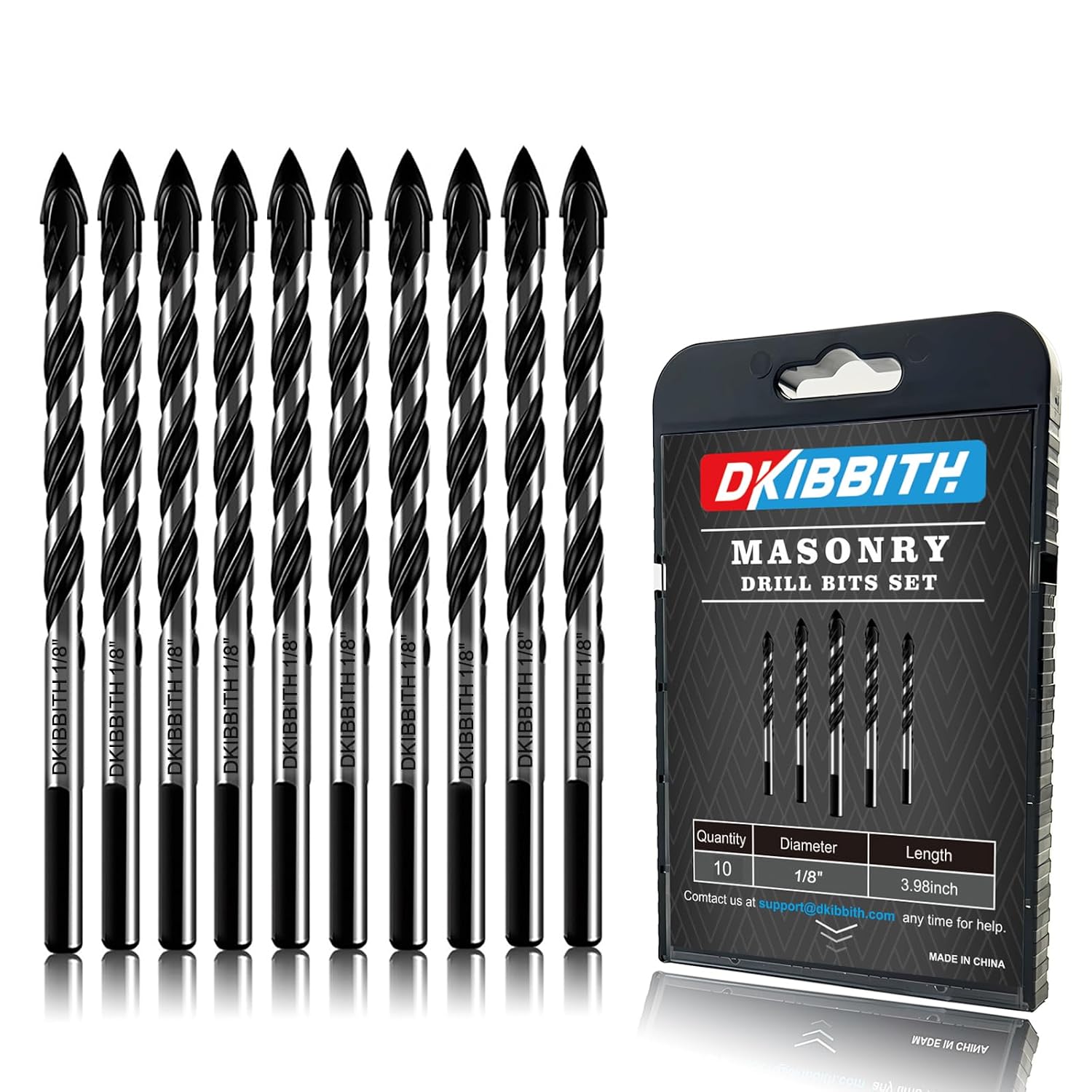 10-Piece Masonry Drill Bit Set for Concrete Tile Glass Ceramic Brick, 1/8 to 1/2 Inch Drilling Bits with Triangle Handle