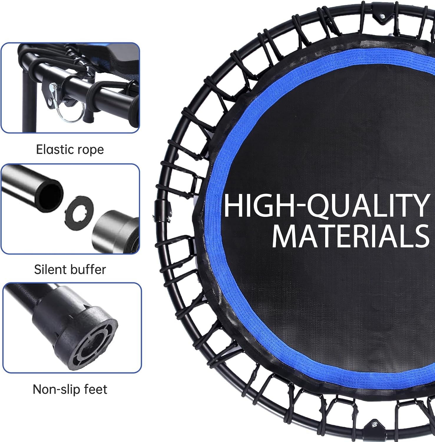 40" Mini Trampoline for Adults, Fitness Rebounder with Elastic Bands, Indoor Exercise Trampoline, Low Impact Workout Equipment for Home Gym