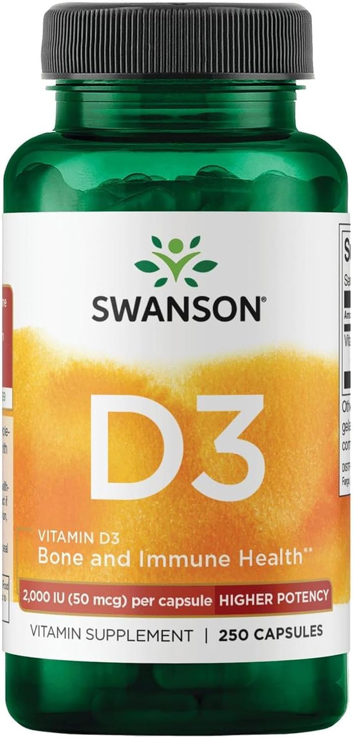 Swanson Higher Potency Vitamin D-3 2000 Iu - Sunshine Vitamin Bone, Immune Support (50 mcg) 250 Capsules