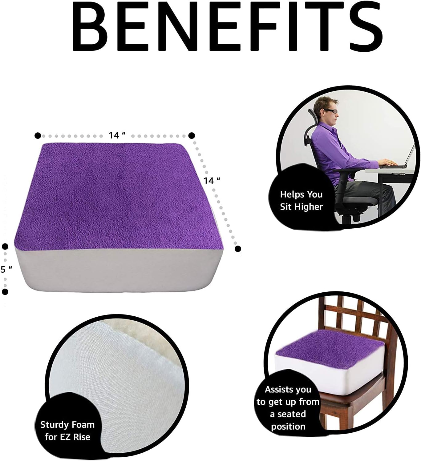 Comfort Finds Rise with Ease Seat Cushion - Thick Firm Chair Cushion Booster - Extra Thick Foam Pad for Home, Patio