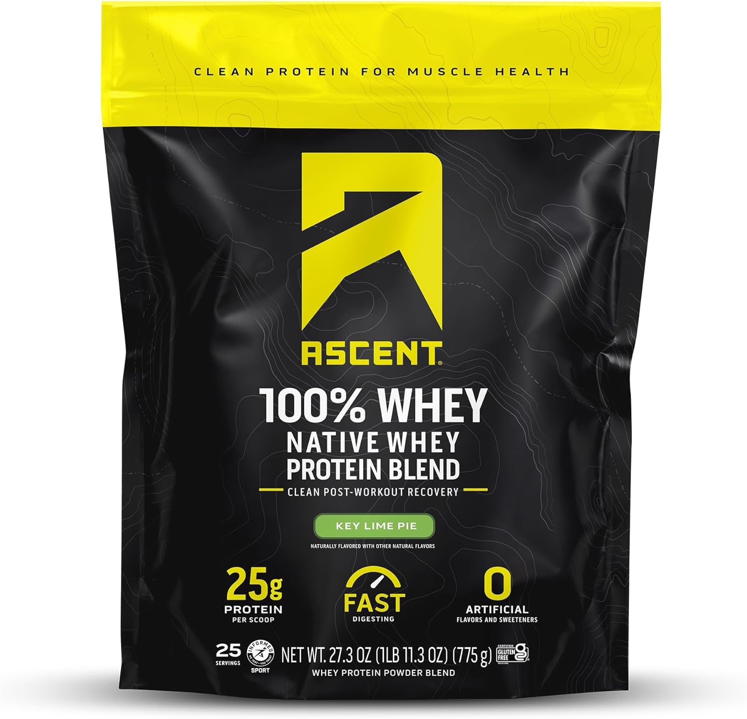 Ascent 100% Whey Protein Powder - Post Workout Whey Protein Isolate, Zero Artificial Flavors & Sweeteners, Gluten Free, 5.5g BCAA, 2.6g Leucine, Unflavored 2 lb