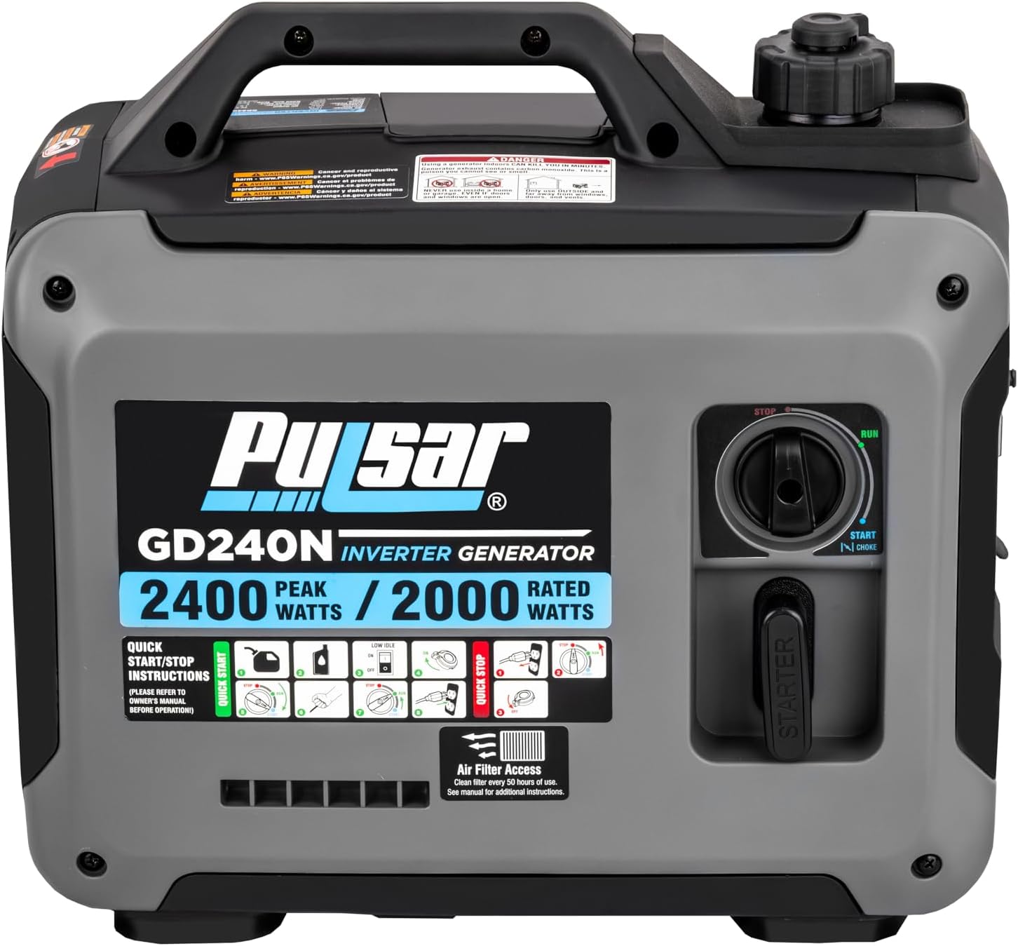 Pulsar 2,300W Portable Gas-Powered Quiet Inverter Generator With USB Outlet & Parallel Capability, Carb Compliant, G2319N