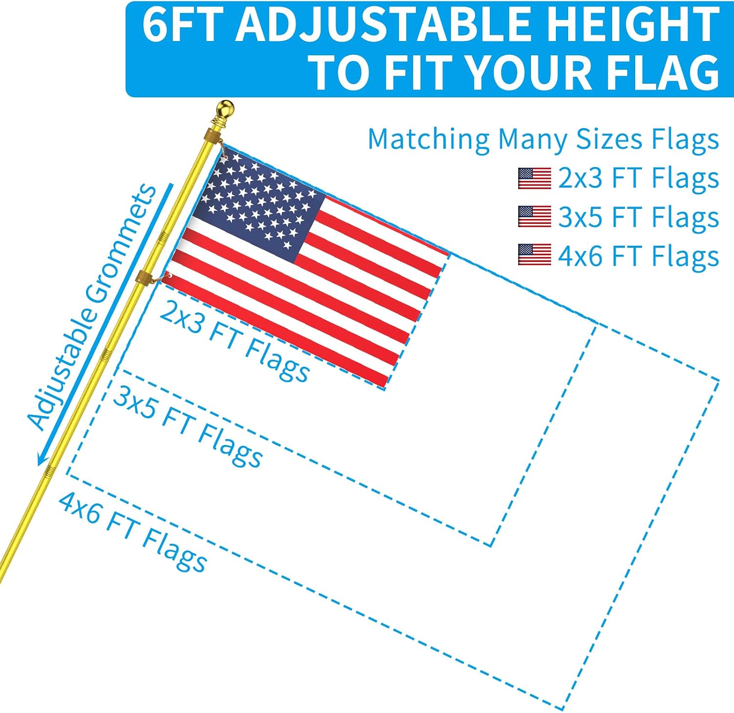 ZMTECH Flag Pole - Upgraded Bracket, 6 FT Stainless Steel Flag Poles for Outside House, Residential or Commerical
