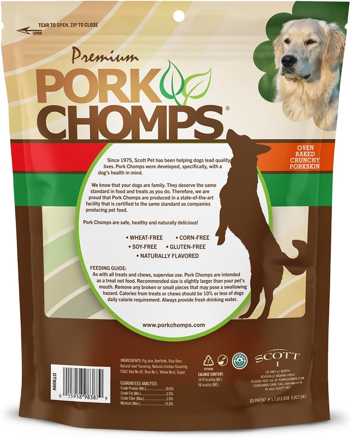 Pork Chomps Dog Chews, 5 in Munchy Sticks, Assorted Flavors, 50 Count | Oven-baked from real pork skin - a rawhide-free chew that's low in fat, high in protein, and easy to digest