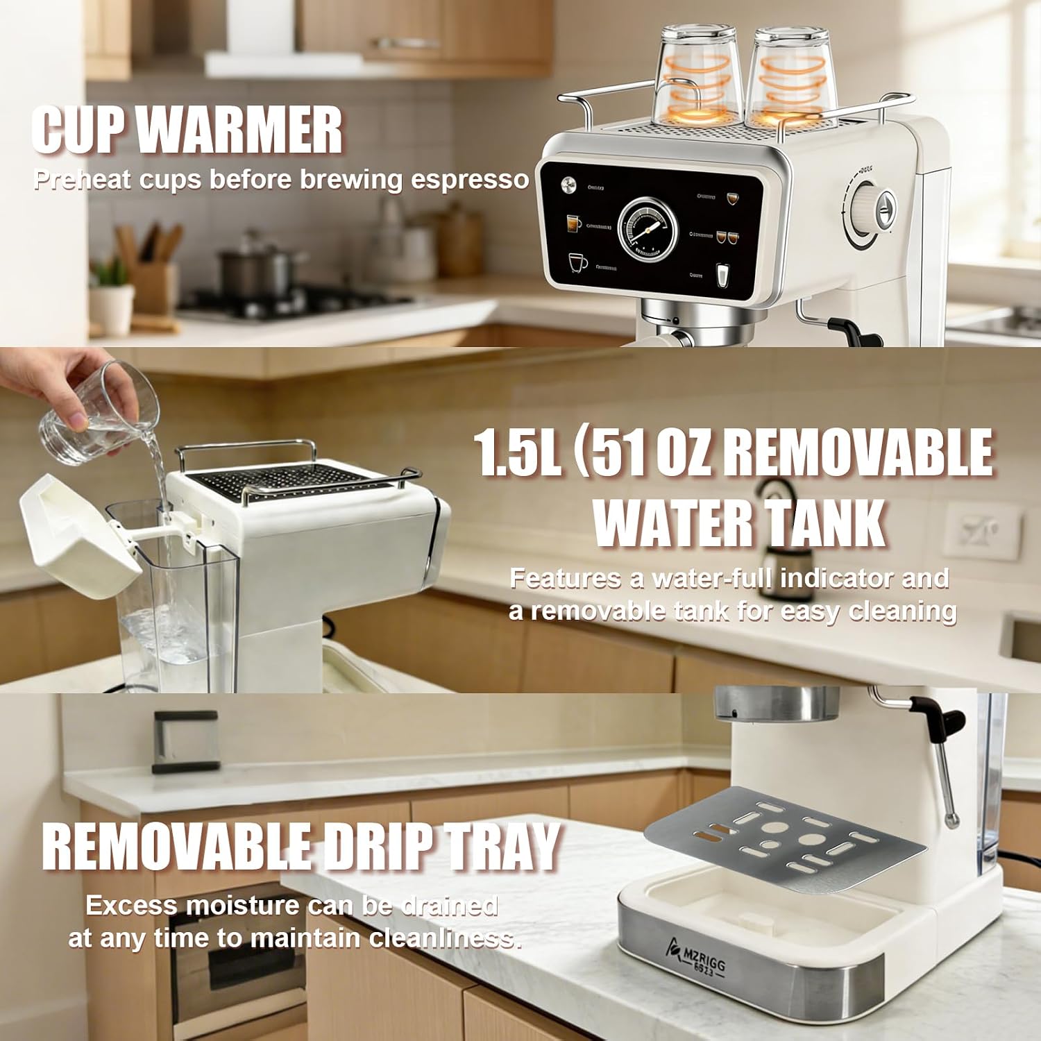 MZRIGG 8023 20 Bar Semi-Automatic Espresso Machine, 1350W Fast Heating Coffee Maker with Milk Frother Steam Wand