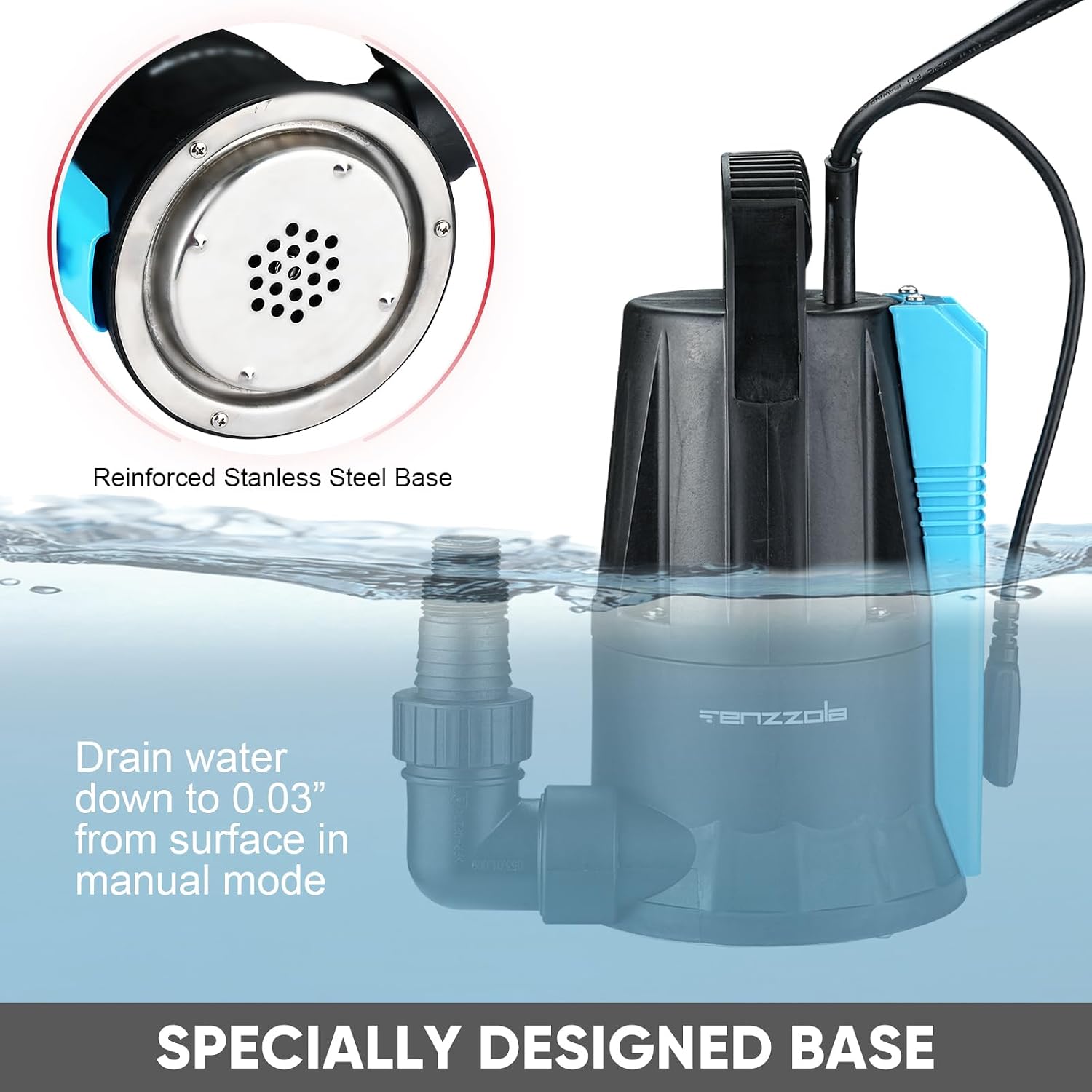 Sump Pump, 1/3 HP 1850GPH Automatic Submersible Utility Water Pump, Portable Electric Low Level Drain Water Removal Pump with Sensor Switch for Swimming Pool Basement Garden Pond Draining