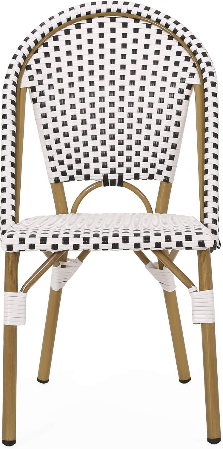 Christopher Knight Home Philomena Outdoor French Bistro Chair (Set of 4), Black + White + Bamboo Print Finish