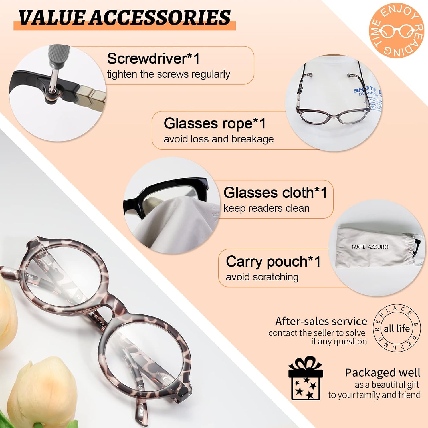 MARE AZZURO Round Reading Glasses 2.5 Women Stylish Readers 0 1.00 1.25 1.50 1.75 2.00 2.25 2.50 2.75 3.00 3.50 4.00 5.00 6.00 (Black 250)