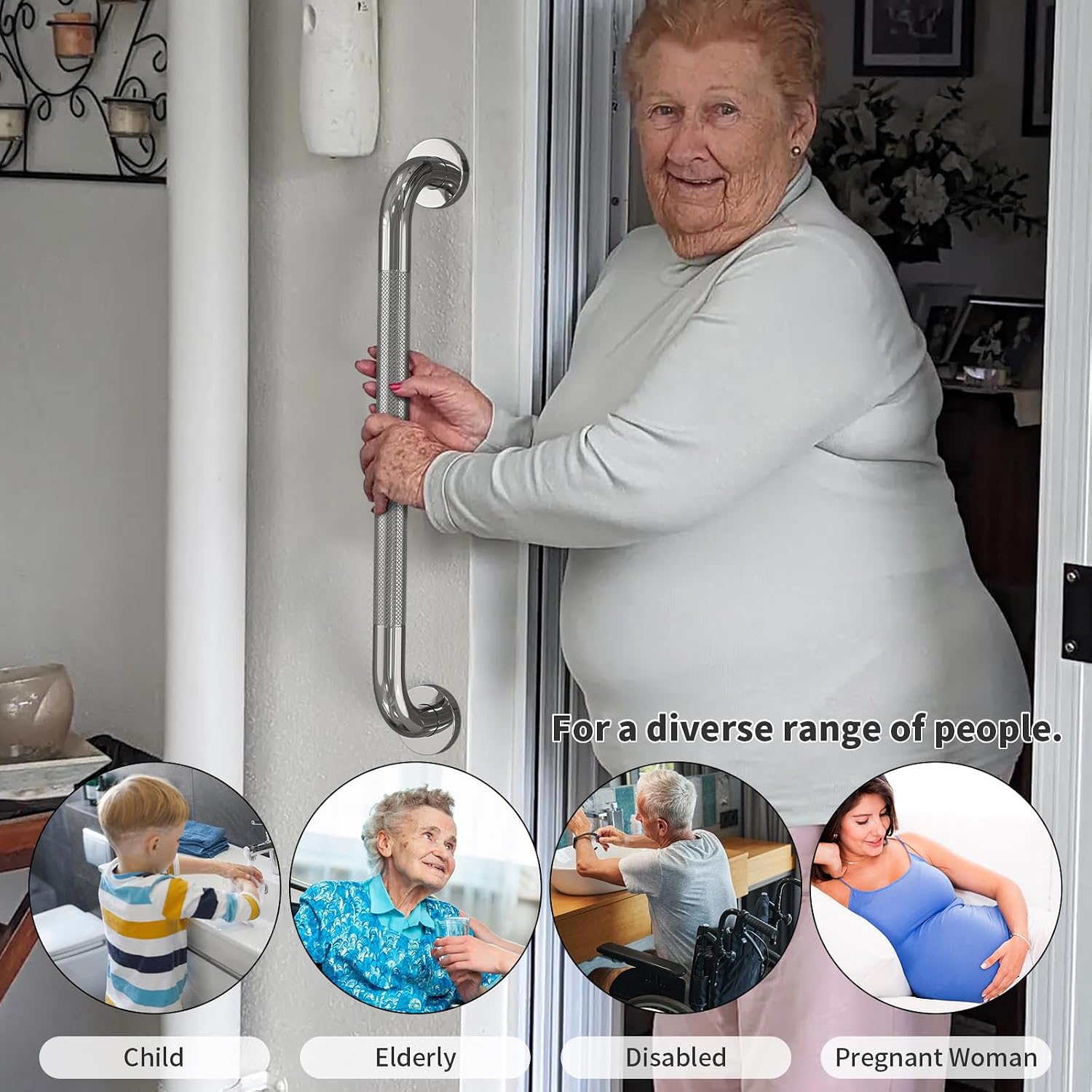 Munzong 3 Pack Commercial Handicap Grab Bars 18" 36" 42" Brushed Nickel | Bathroom Grab Bar for Shower 1.25" Diameter Anti Slip Bathroom Balance Bar Safety Hand Rail for Elderly Injury Senior