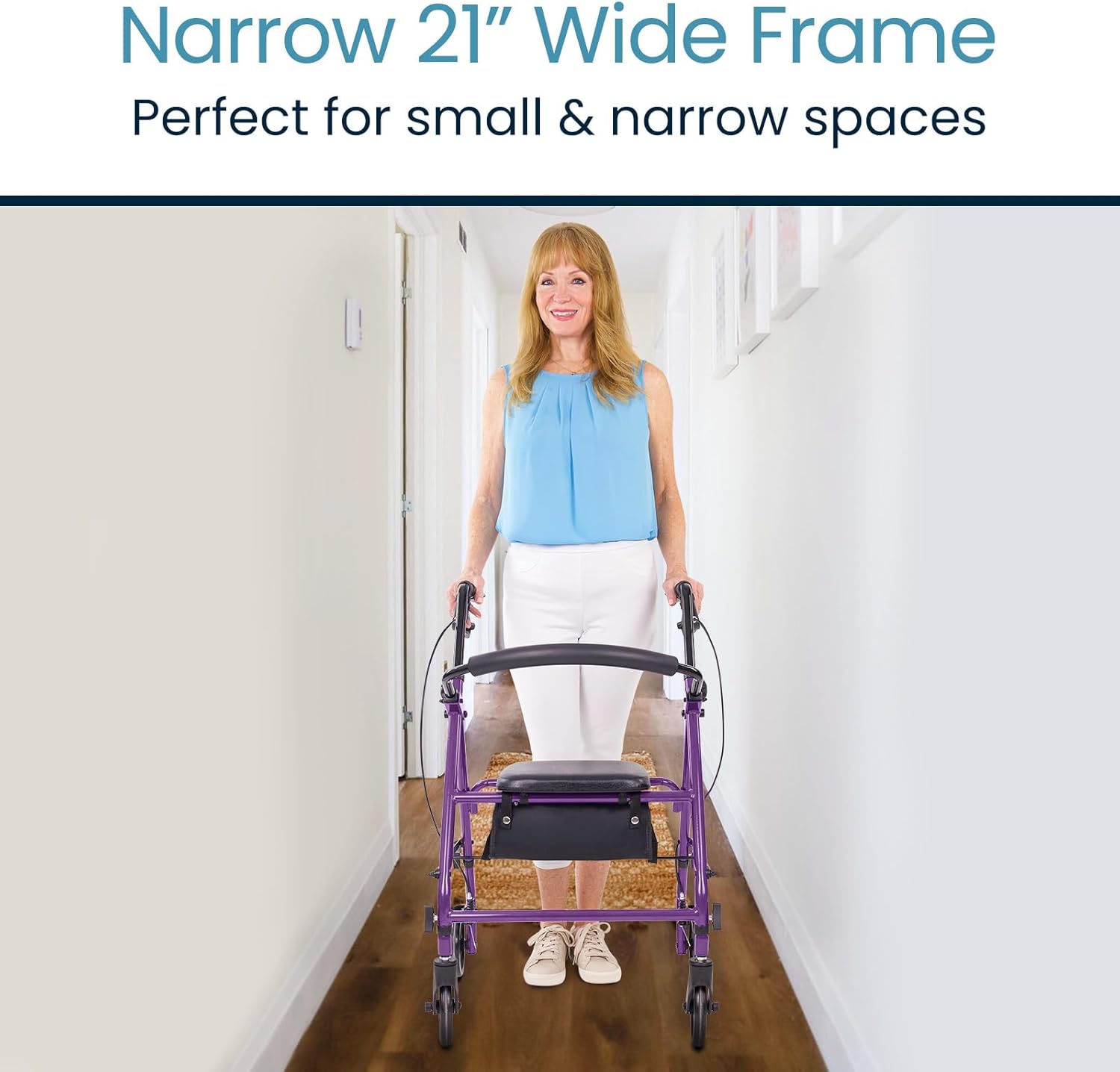 Vive Mobility Steel Rollator Walker with Seat - Foldable, Narrow