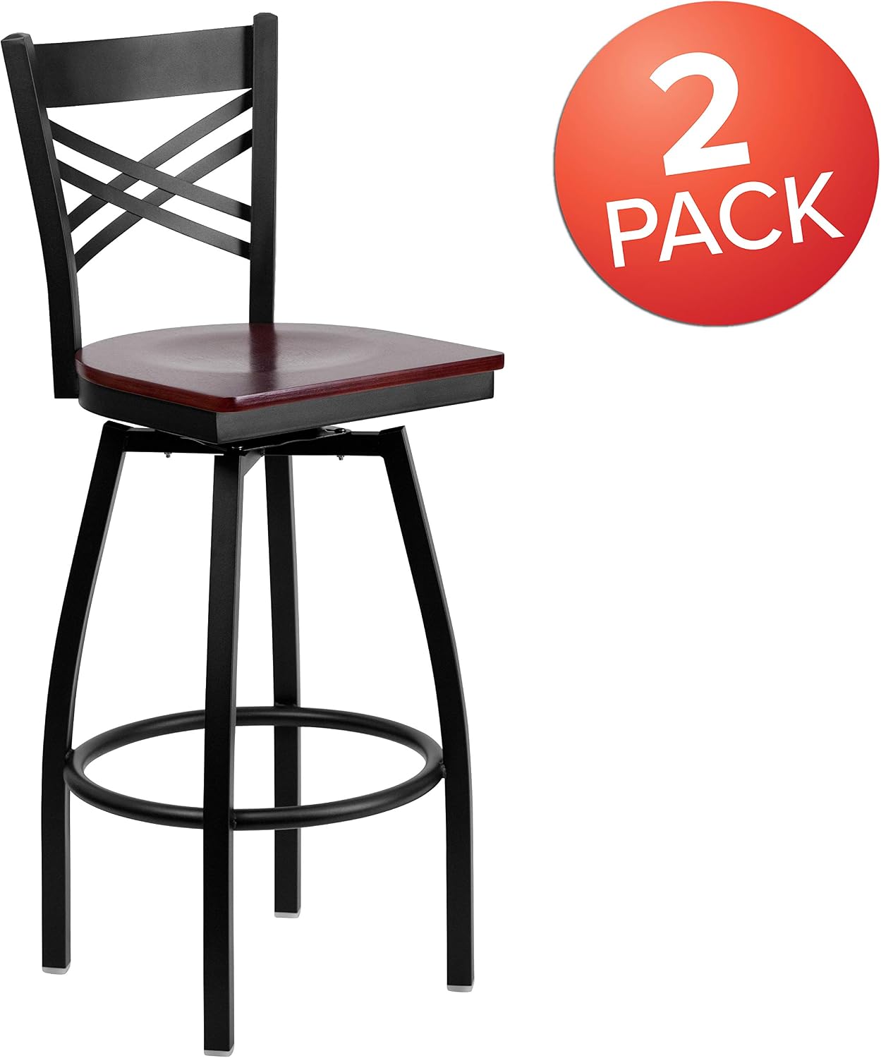 Flash Furniture Hercules Series "X" Back Metal Restaurant Barstool, Modern Upholstered Armless Bar Height Chair for Restaurants and Kitchens, Black | X Back Style, Vinyl Upholstery, Durable Construction, Commercial Use