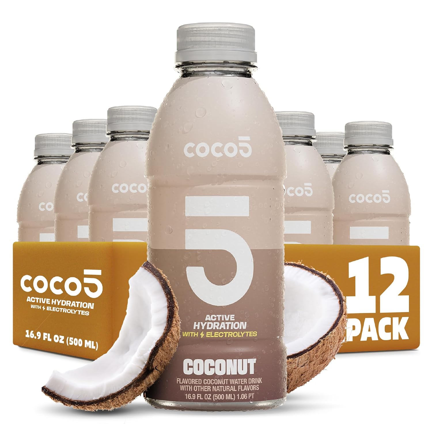 Coco5 Original Coconut Water Natural Electrolyte Sports Drink, 12 Pack | Active hydration. Low sugar, nothing artificial. Potassium, sodium, magnesium, calcium, chloride. 8 real ingredients.