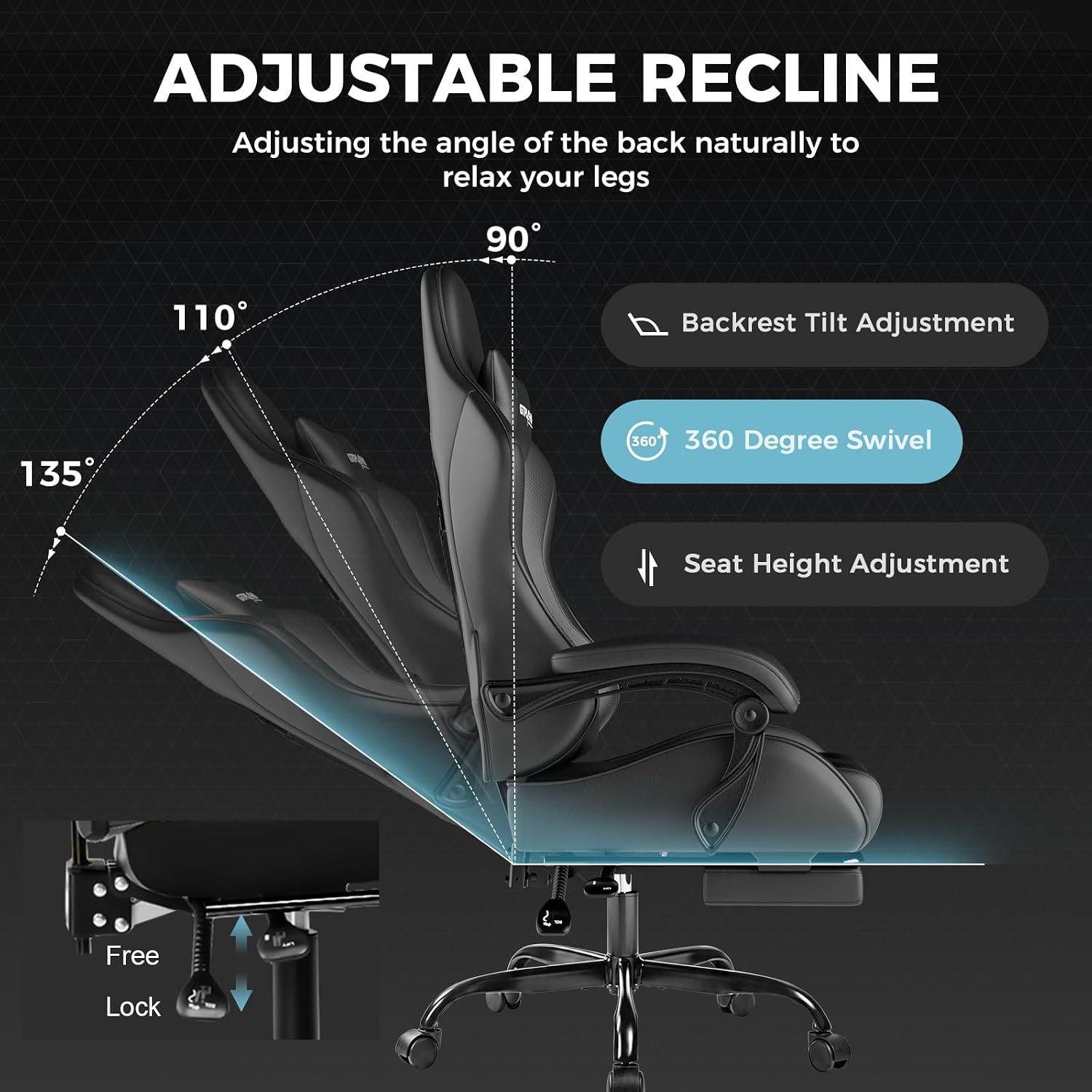 GTPLAYER Gaming Chair, Computer Chair with Footrest and Lumbar Support