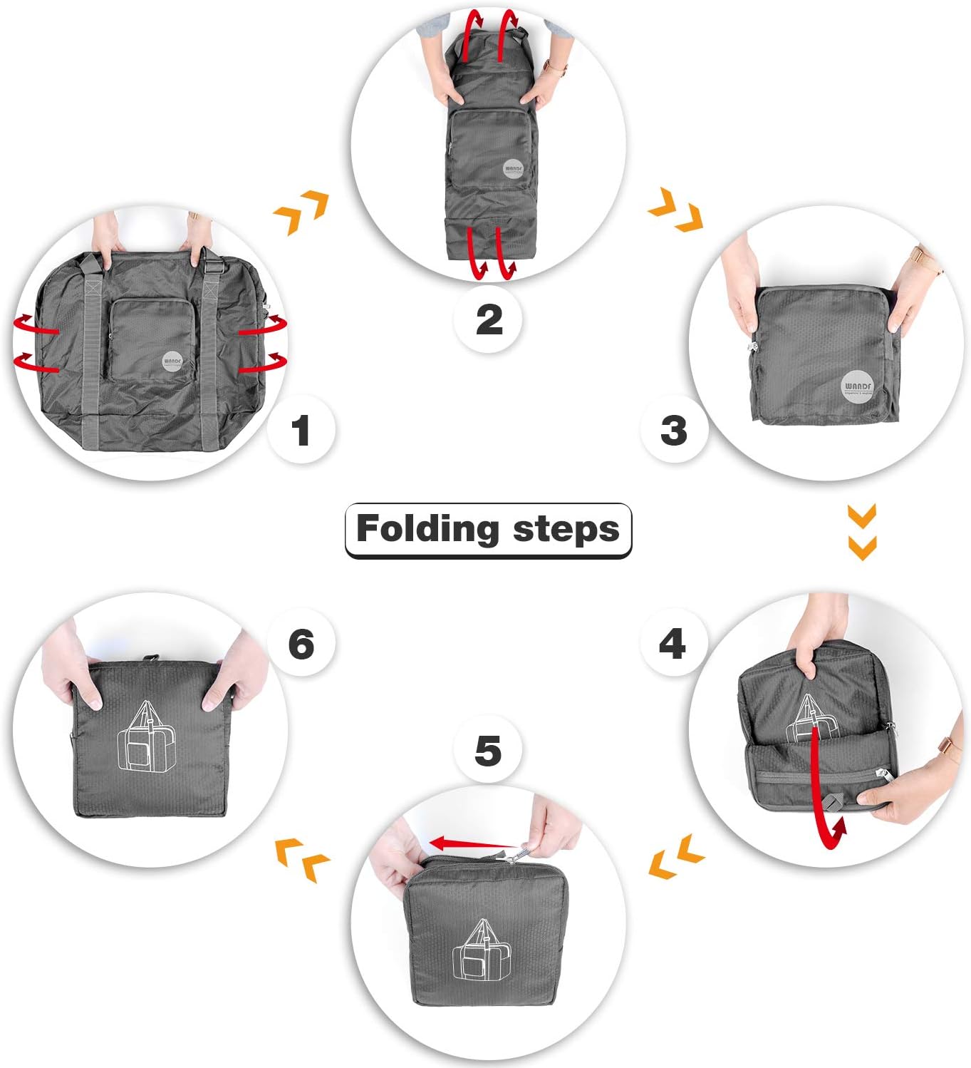 WANDF Foldable Personal Item Bag, Carry on Travel Duffle Bag | Frontier Airline Underseat Fit, 18x14x8 inches, Weekend Overnight Trips, Packable