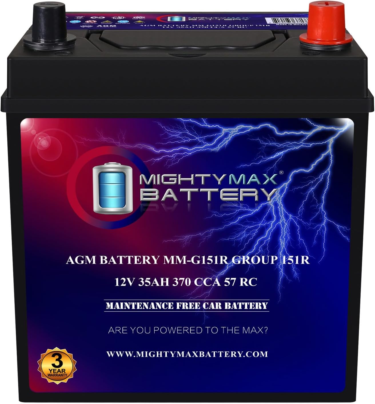 Mighty Max Battery MM-H8 Start and Stop Car BCI Group 49 12V 95Ah, 160RC, 900 CCA Rechargeable AGM Car Battery