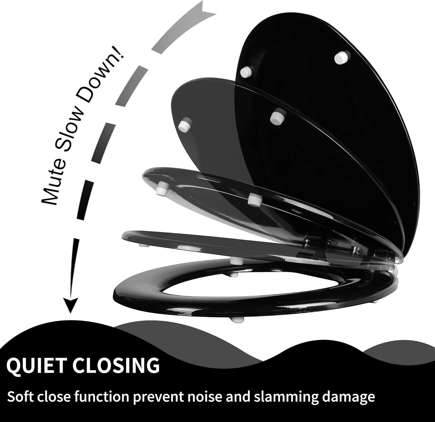Angel Shield Toilet Seat with Zinc Alloy Hinges Quiet-Close Quick-Release Wood Molded UV Lid Easy Clean(Elongated,Black)